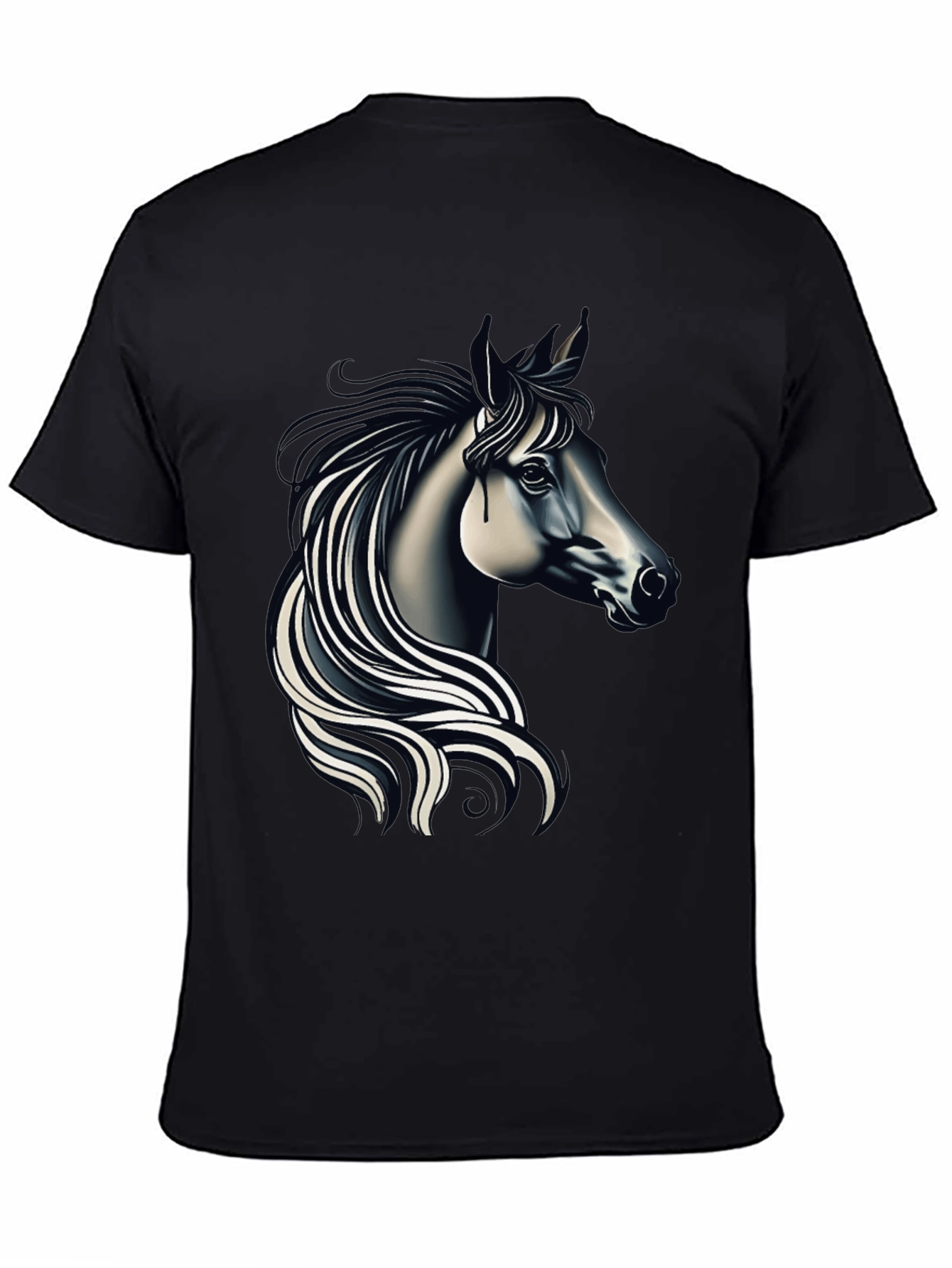 Black T-shirt with Elegant Horse Design