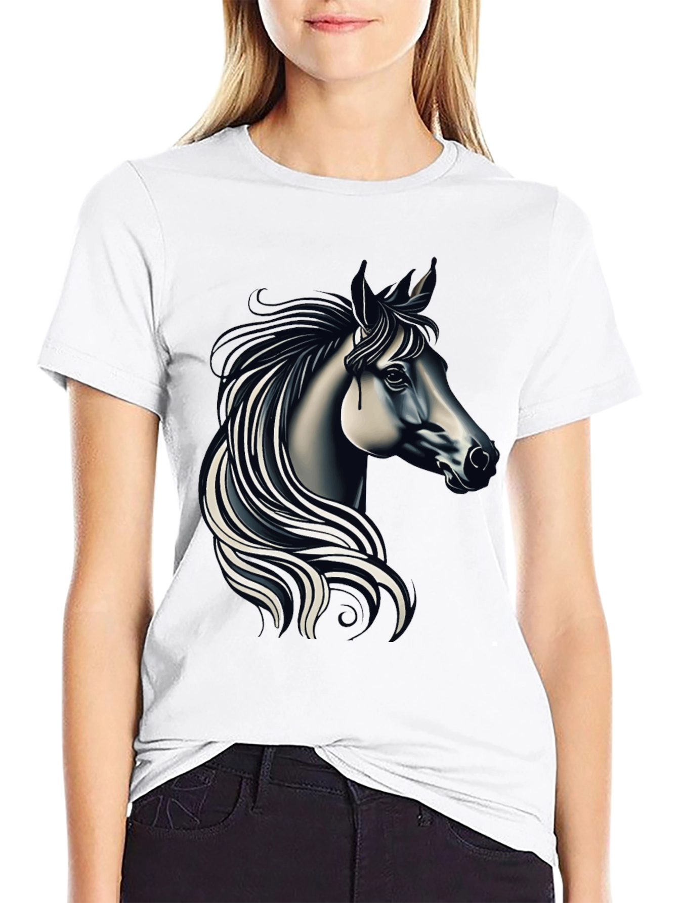 Black T-shirt with Elegant Horse Design