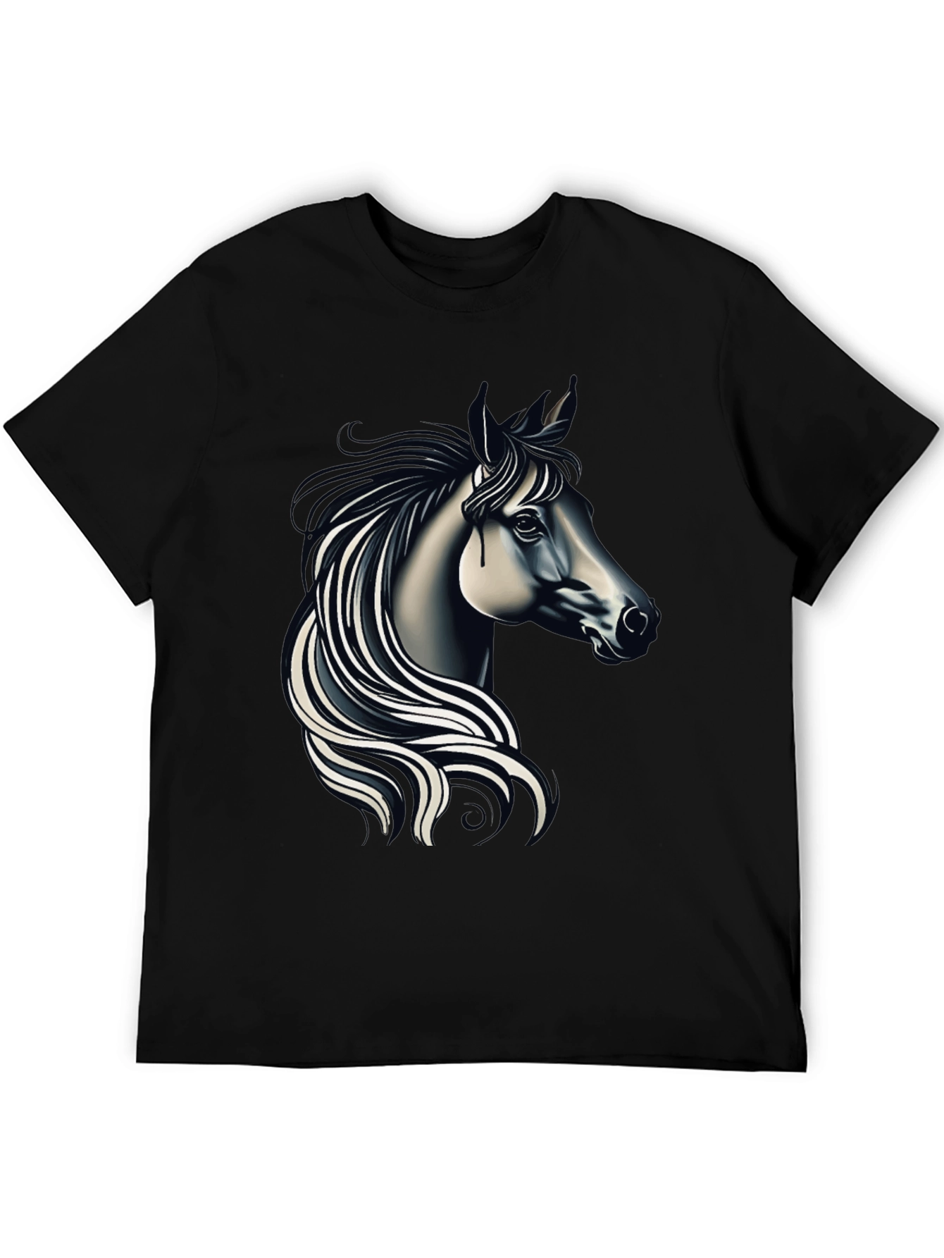 Black T-shirt with Elegant Horse Design