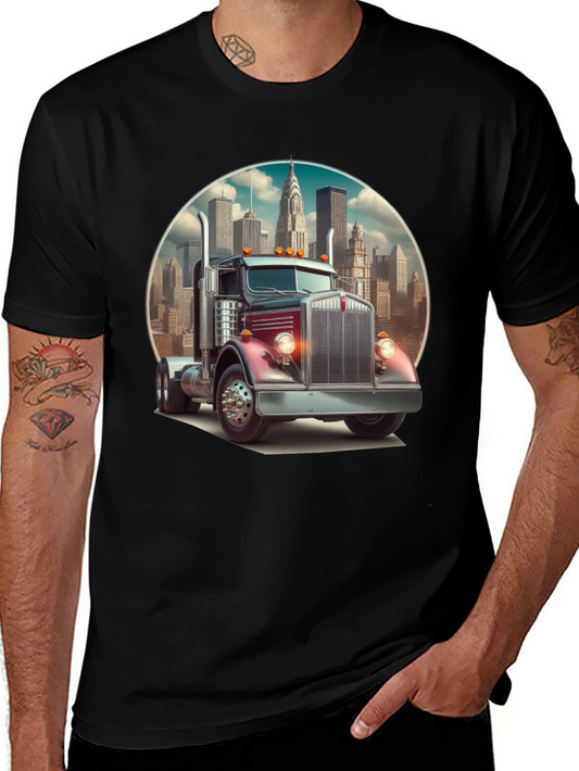 Trucker Tee: Vintage Big Rig & Cityscape