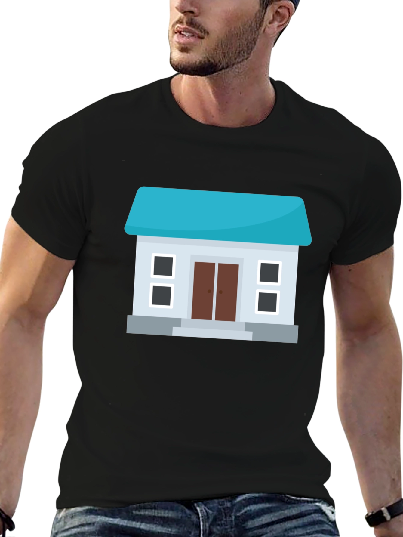 House Graphic Tee - Black Cotton Blend Casual Wear