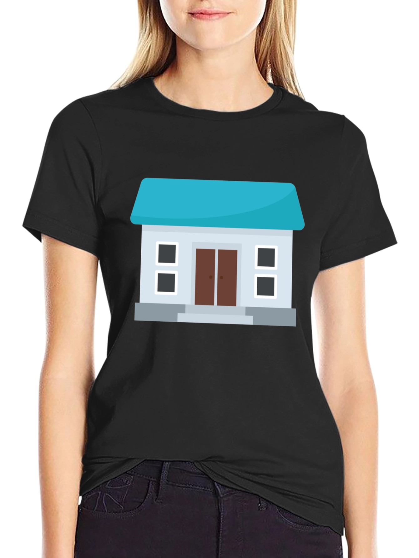 House Graphic Tee - Black Cotton Blend Casual Wear