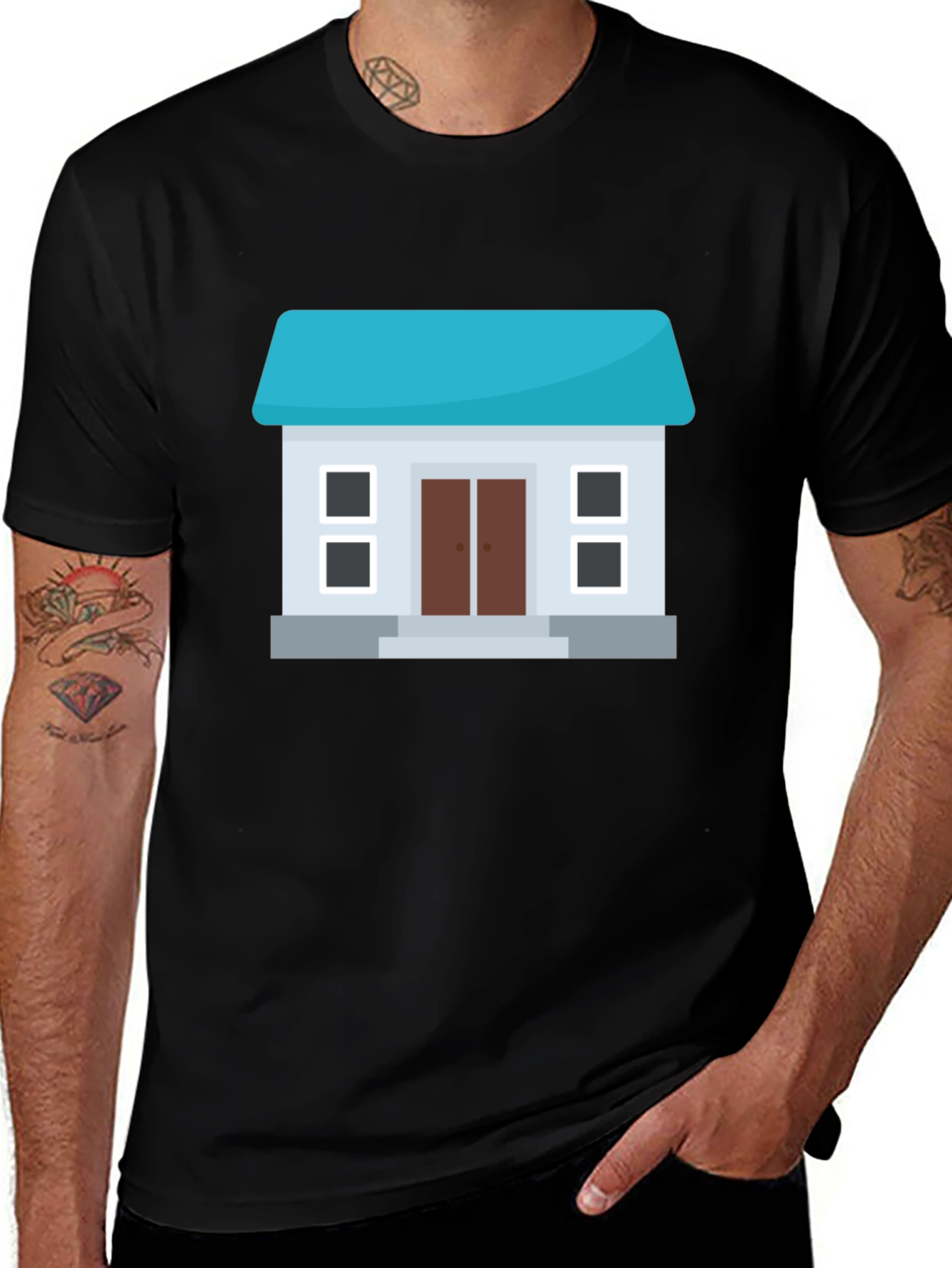 House Graphic Tee - Black Cotton Blend Casual Wear