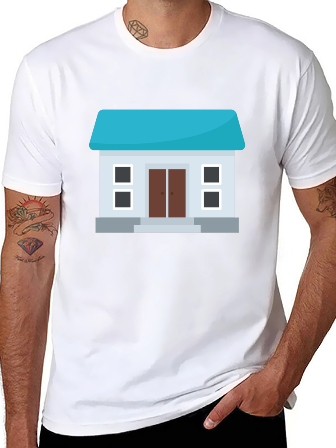 House Graphic Tee - Black Cotton Blend Casual Wear