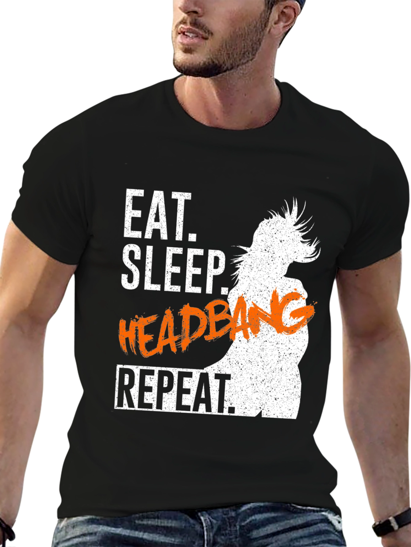 Eat Sleep Headbang Repeat Black Graphic T-Shirt