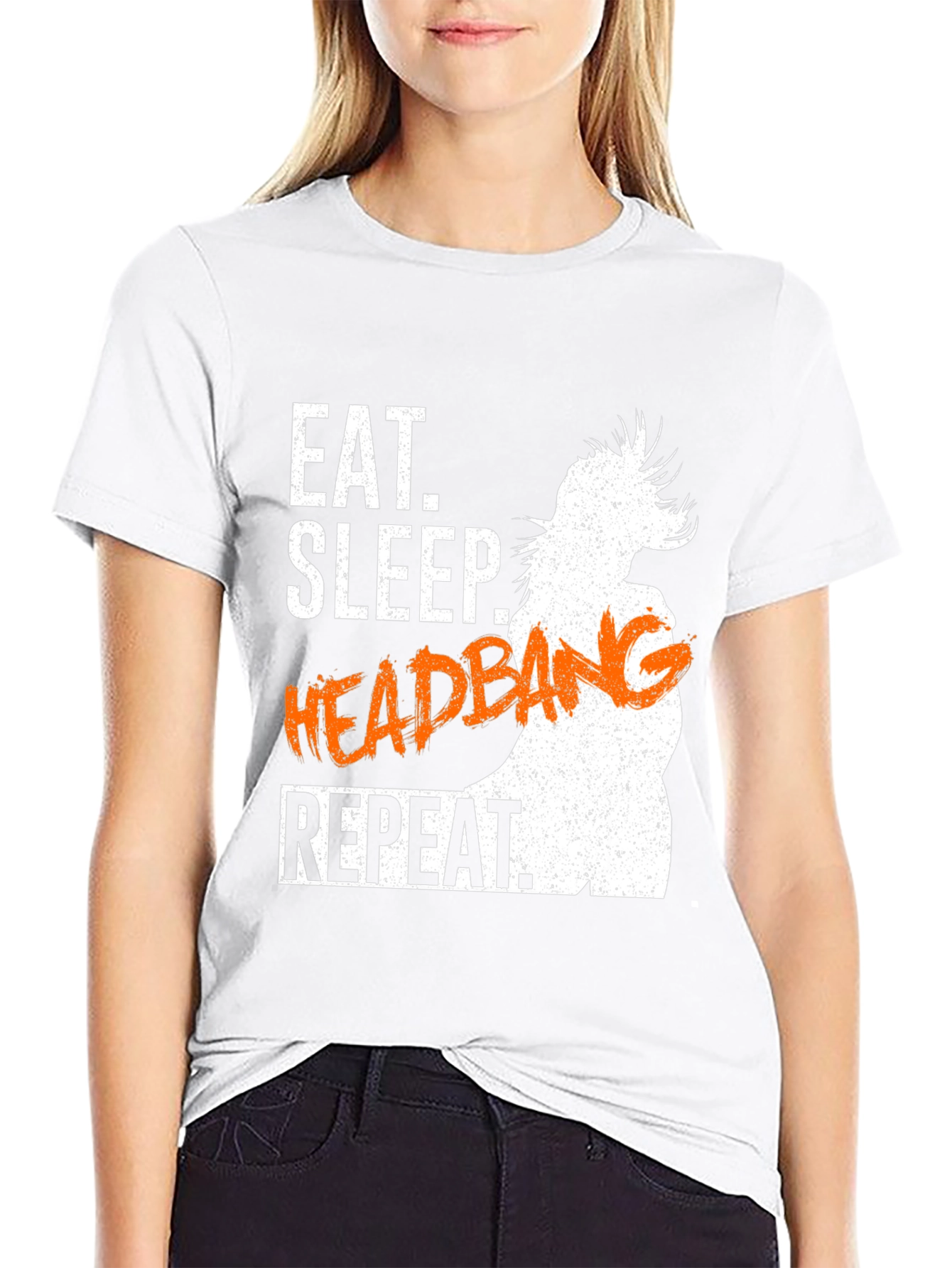 Eat Sleep Headbang Repeat Black Graphic T-Shirt