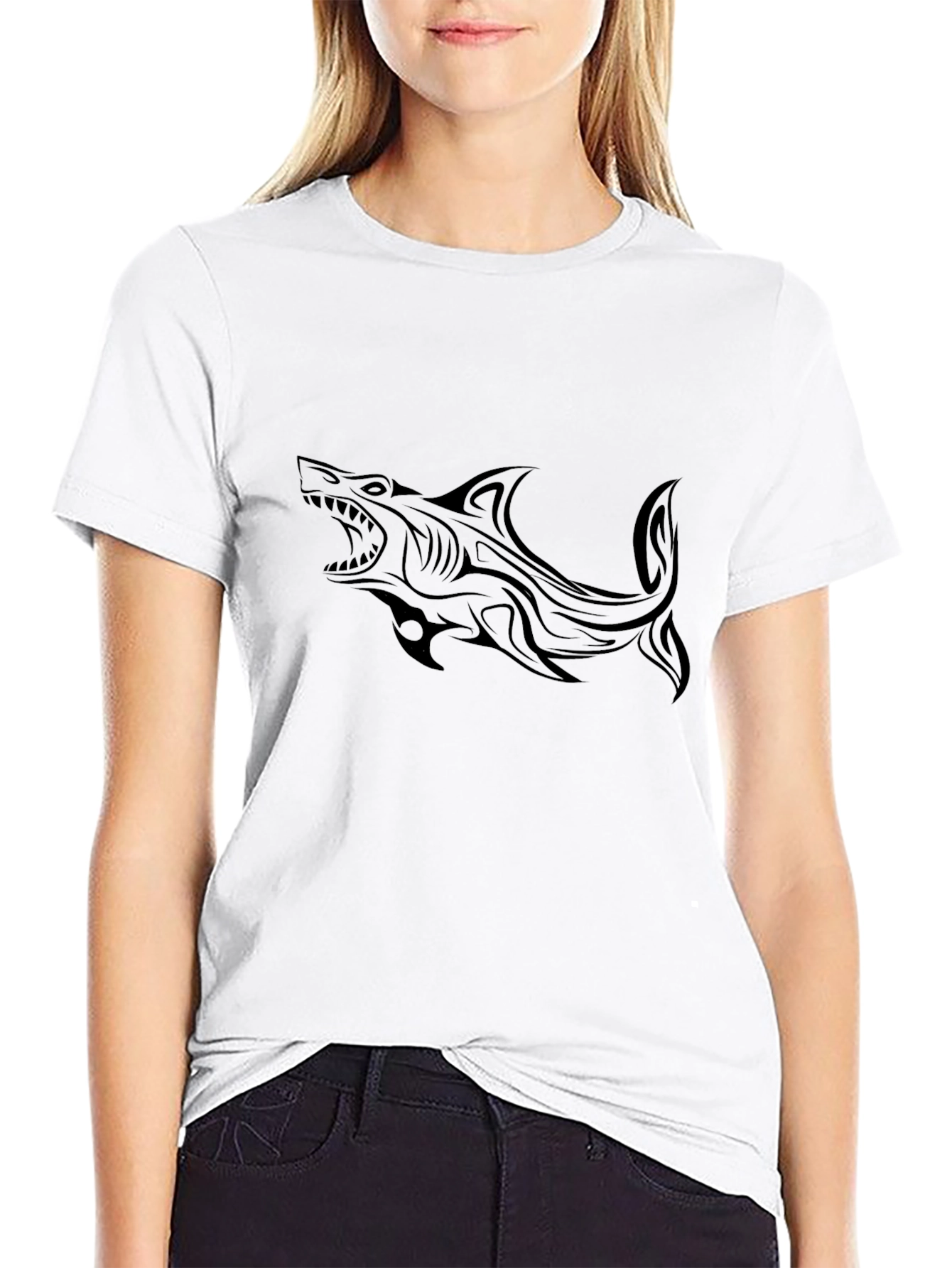 Tribal Shark Graphic Black Tee