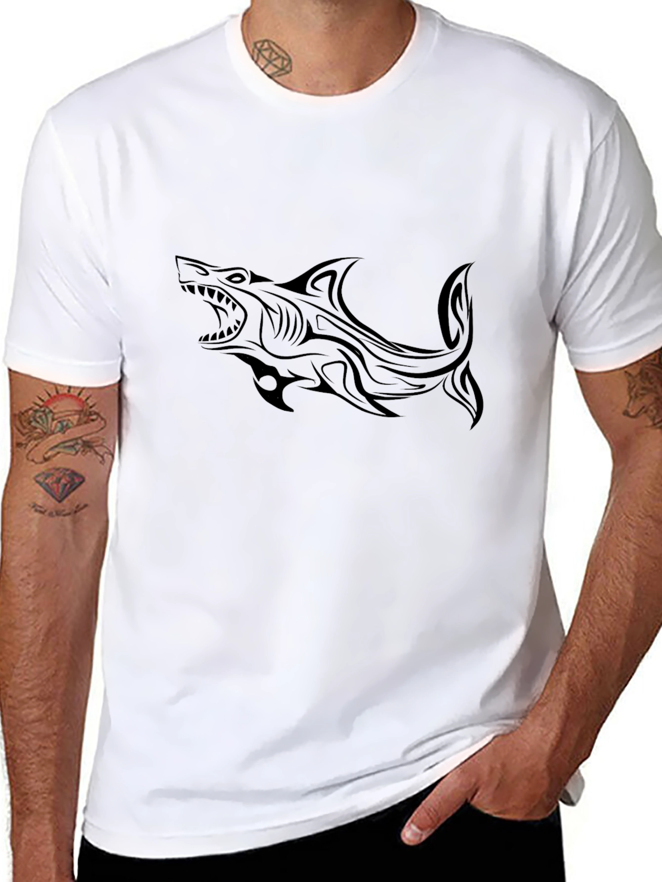 Tribal Shark Graphic Black Tee