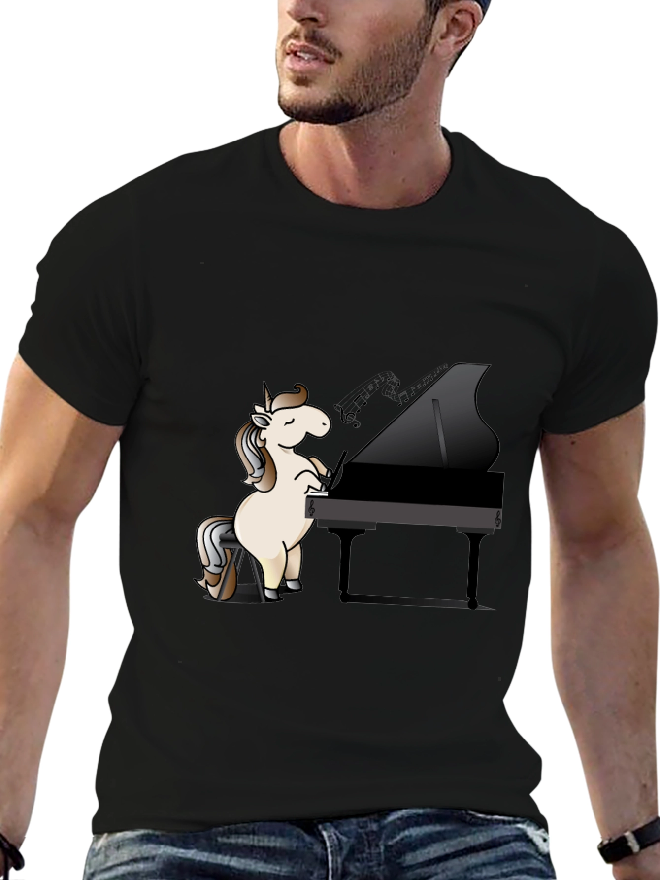 Unicorn Pianist Black T-Shirt