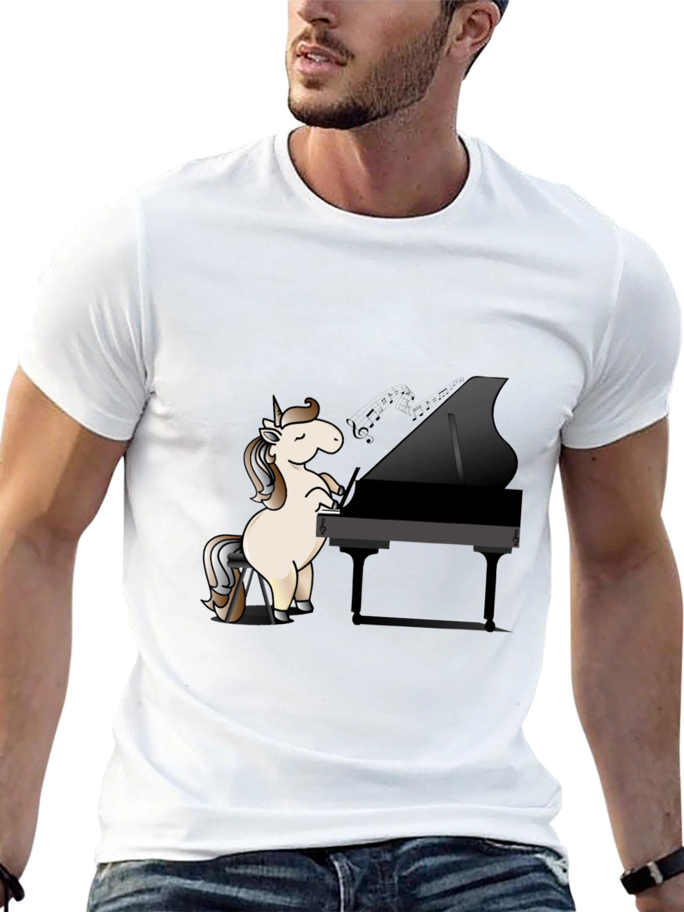 Unicorn Pianist Black T-Shirt