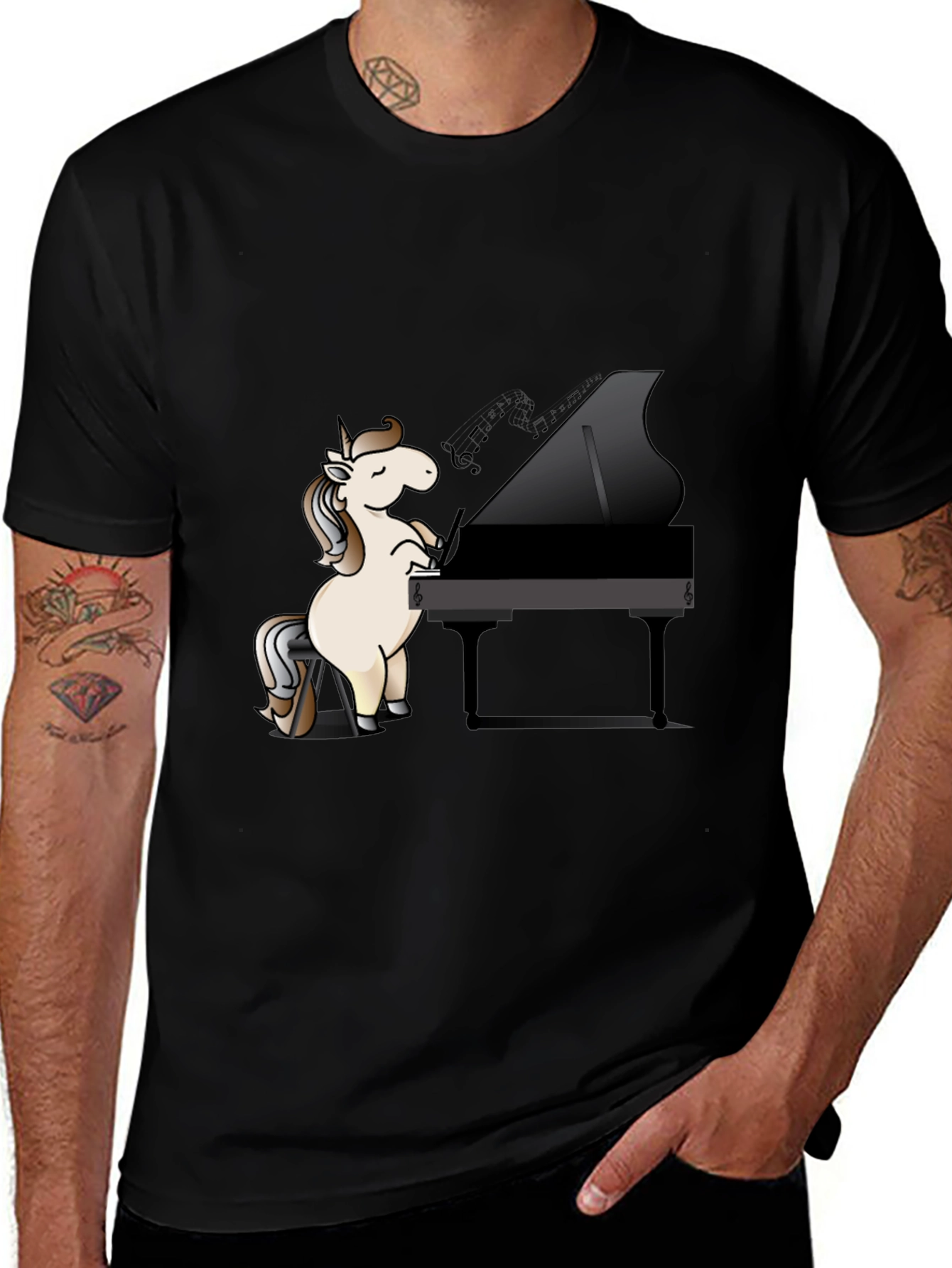 Unicorn Pianist Black T-Shirt