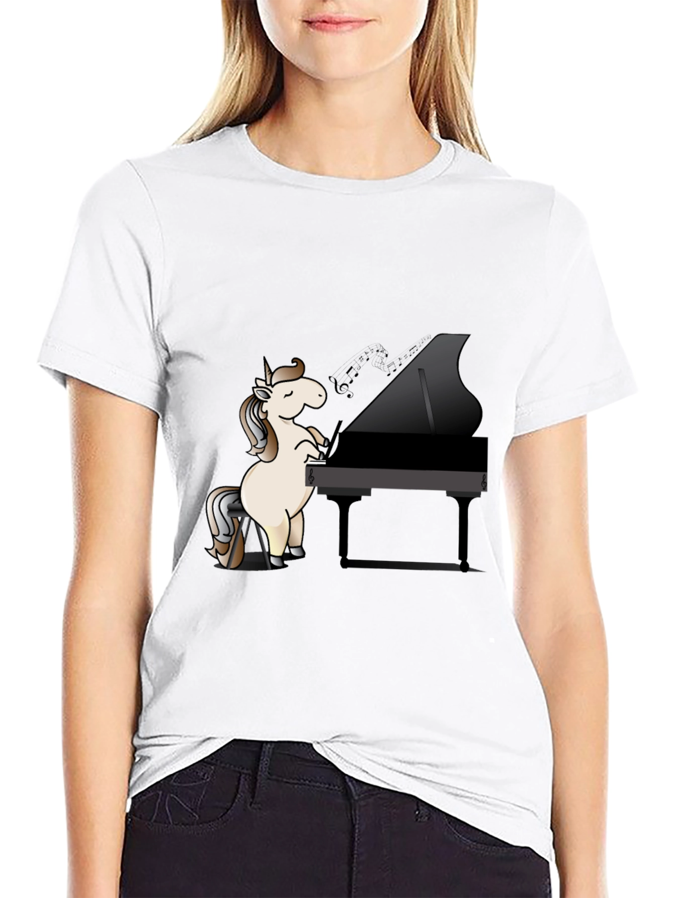 Unicorn Pianist Black T-Shirt