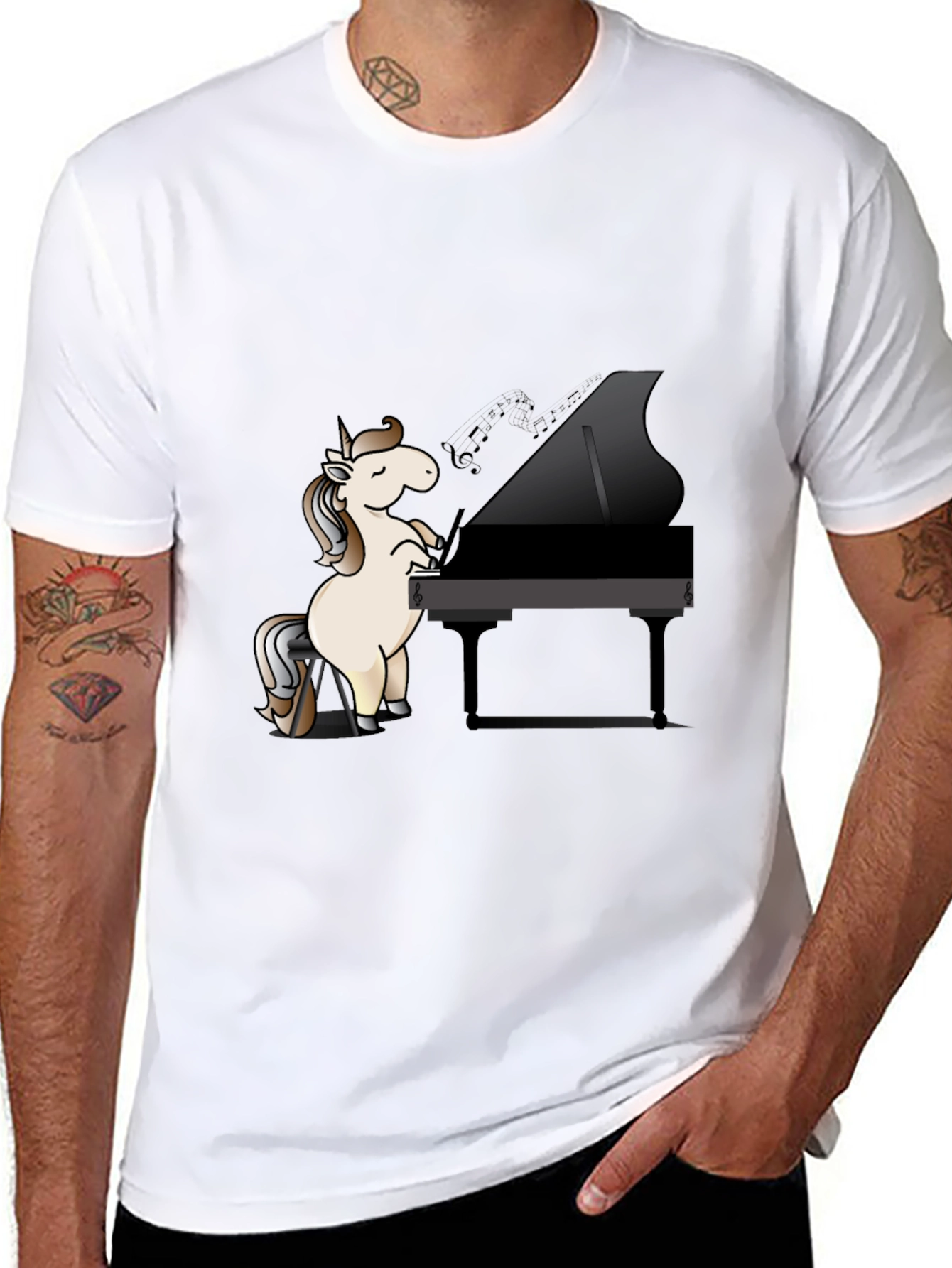 Unicorn Pianist Black T-Shirt