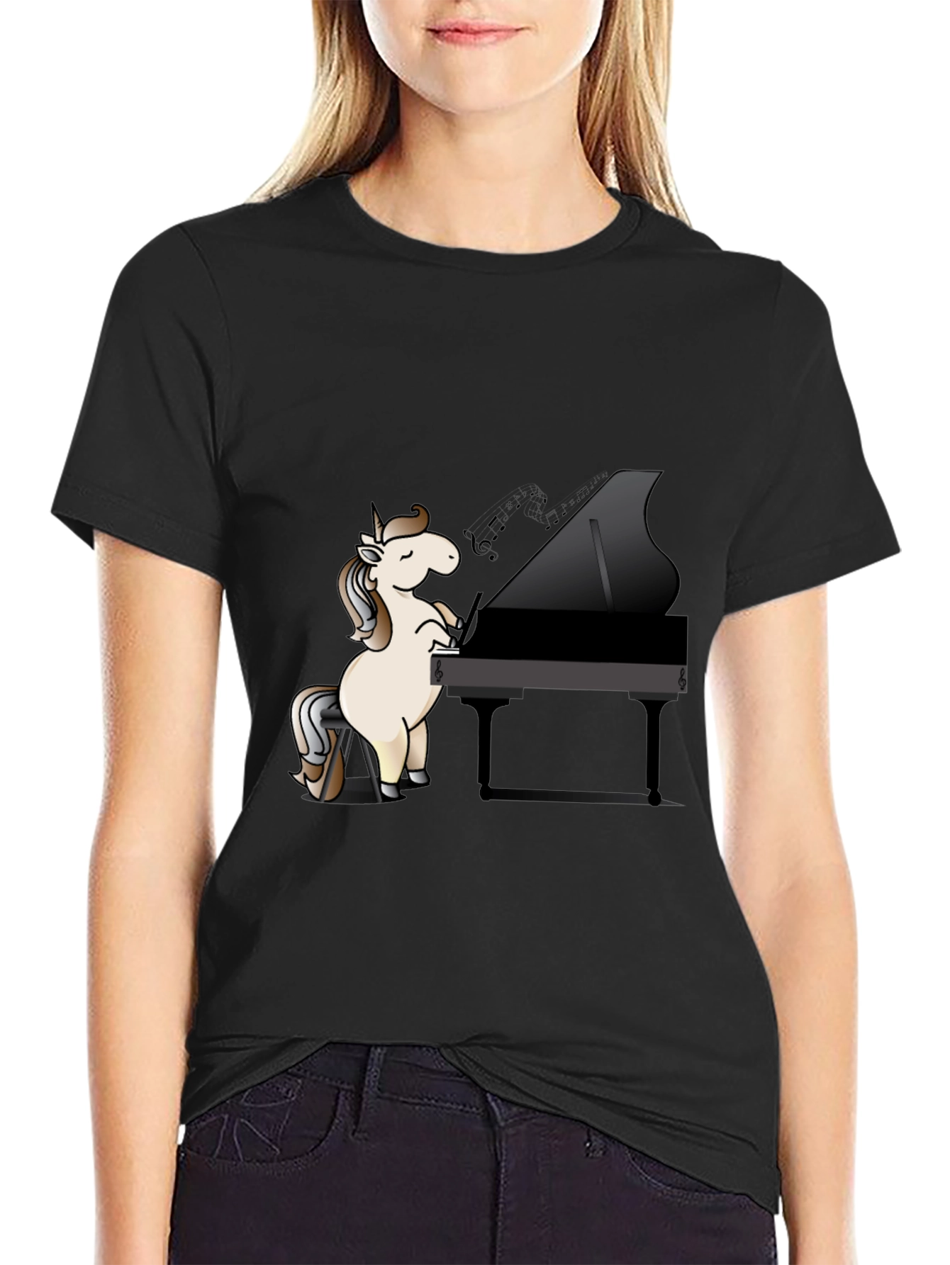 Unicorn Pianist Black T-Shirt