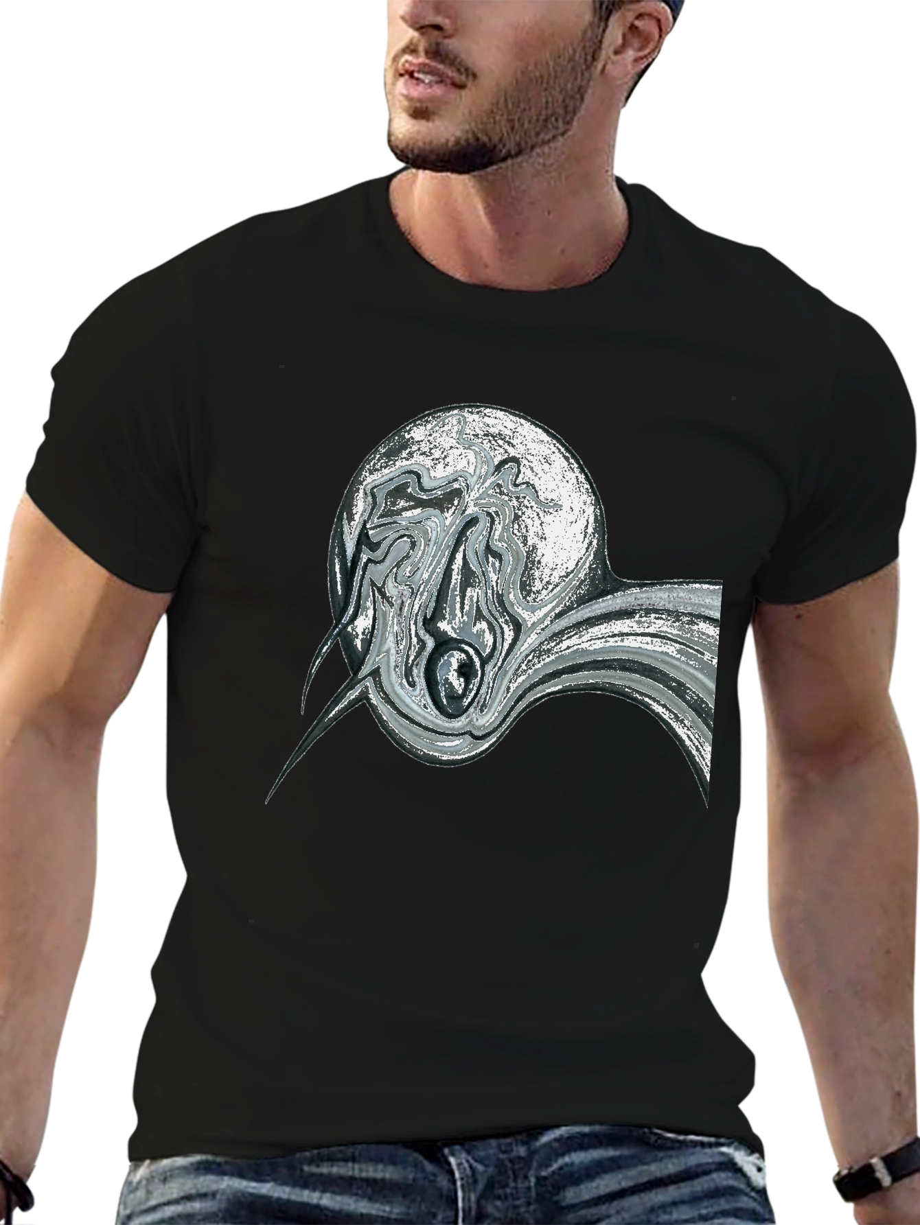 Abstract Swirl Graphic Black Tee