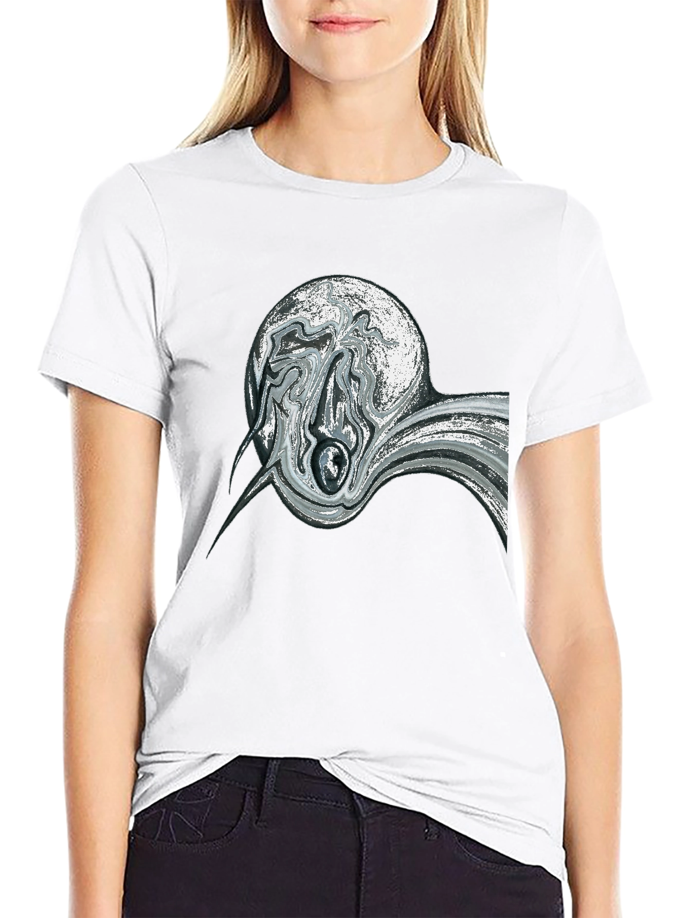 Abstract Swirl Graphic Black Tee