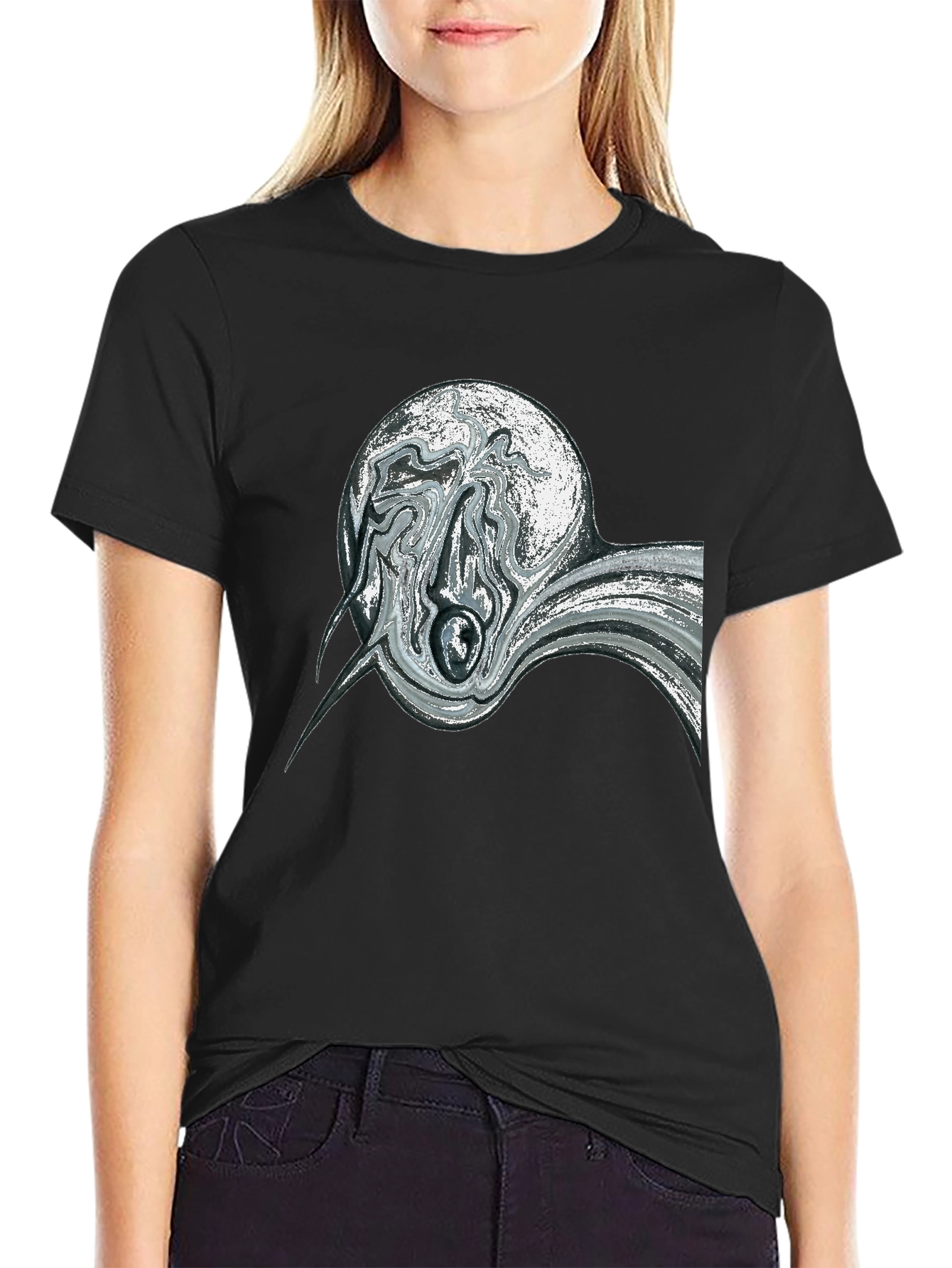 Abstract Swirl Graphic Black Tee