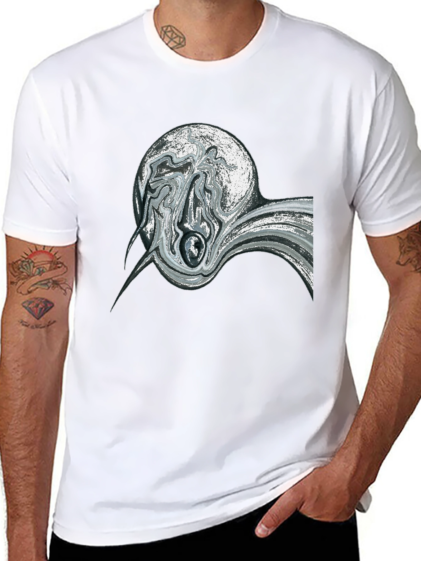 Abstract Swirl Graphic Black Tee