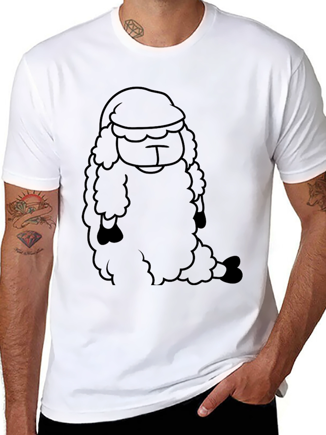 Funny Sheep in Hat Black T-Shirt