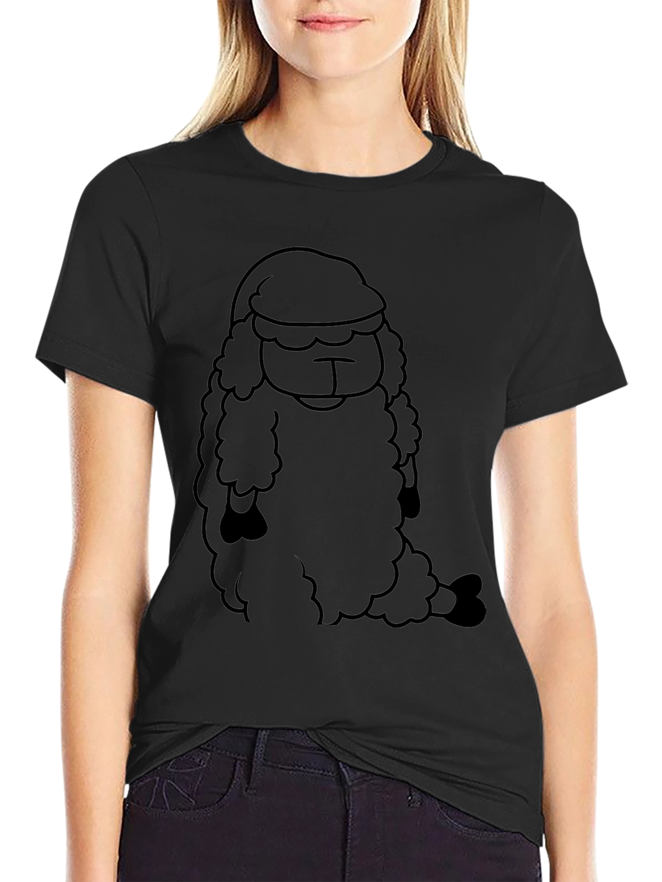 Funny Sheep in Hat Black T-Shirt