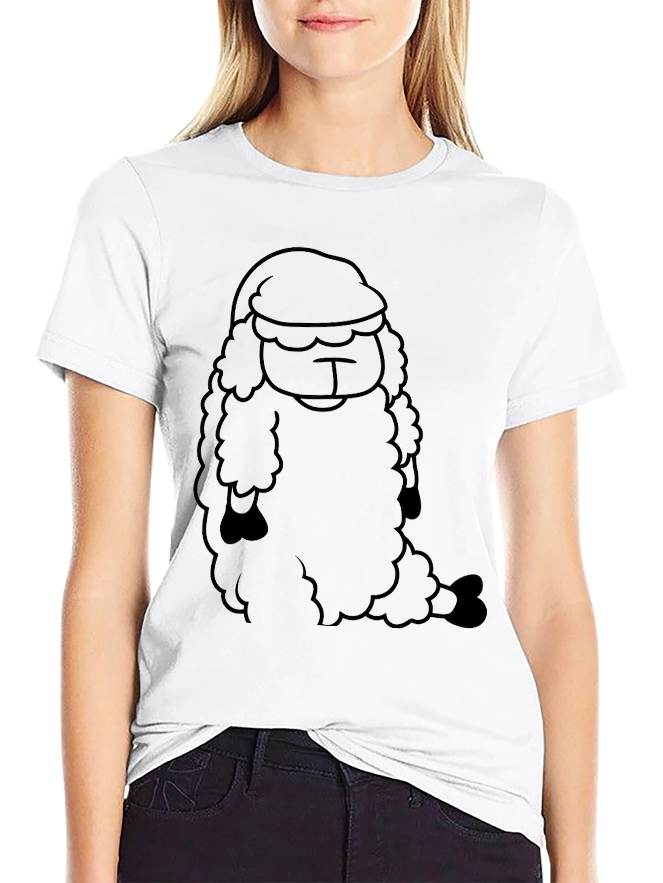 Funny Sheep in Hat Black T-Shirt