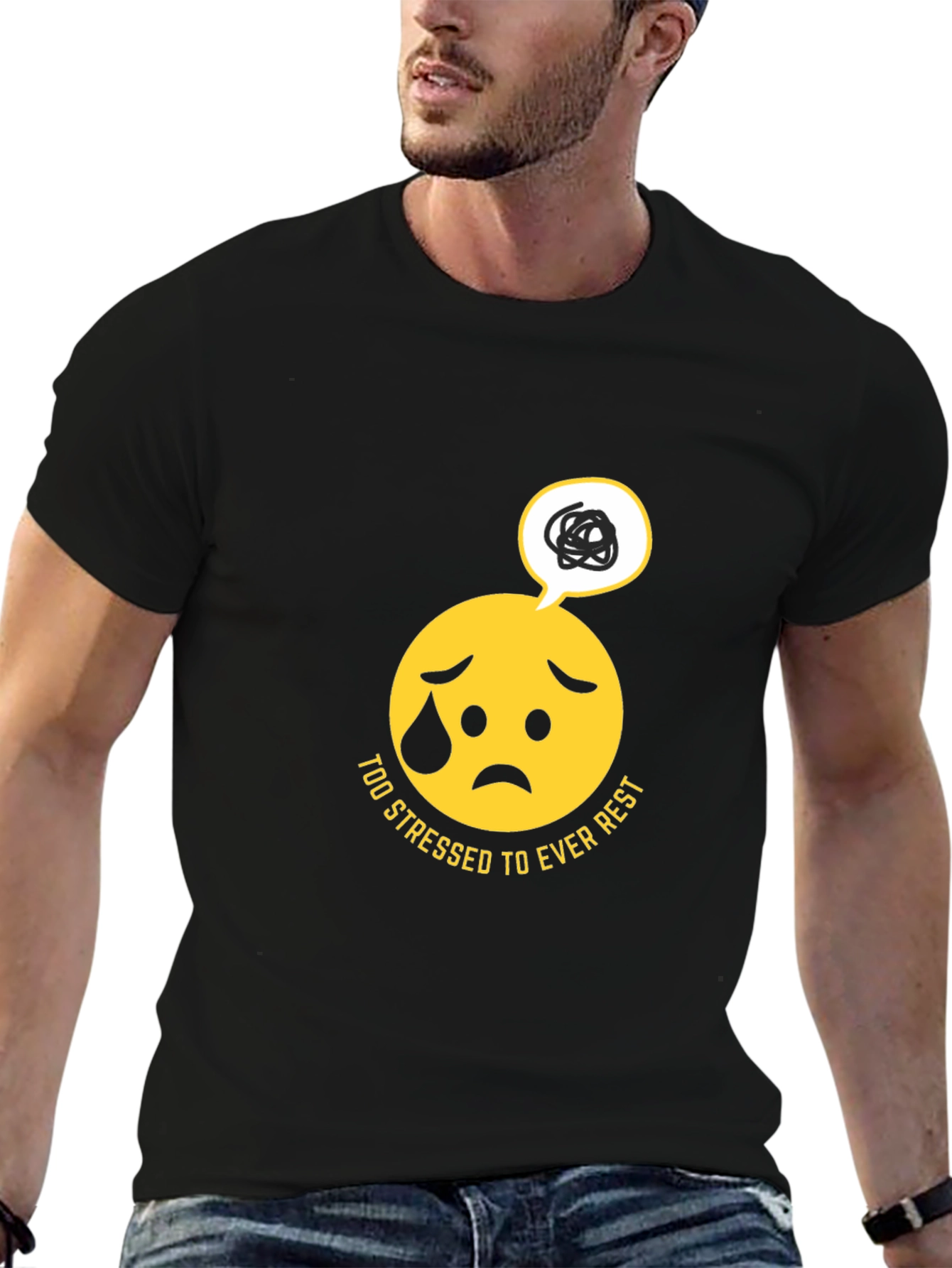 Stressed Emoji Graphic Black T-Shirt