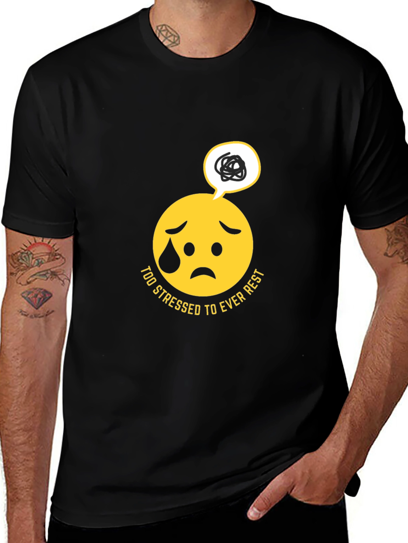 Stressed Emoji Graphic Black T-Shirt