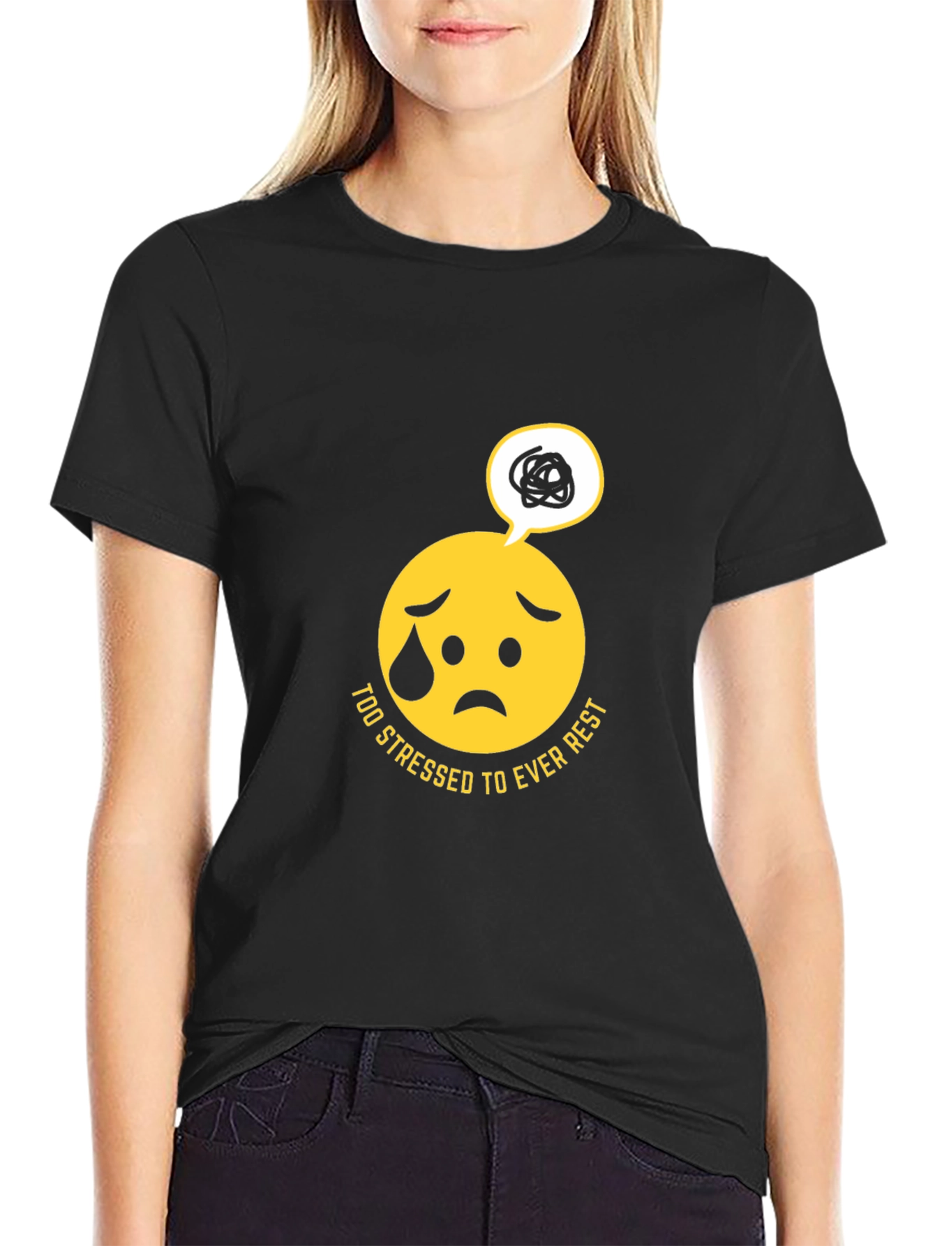 Stressed Emoji Graphic Black T-Shirt