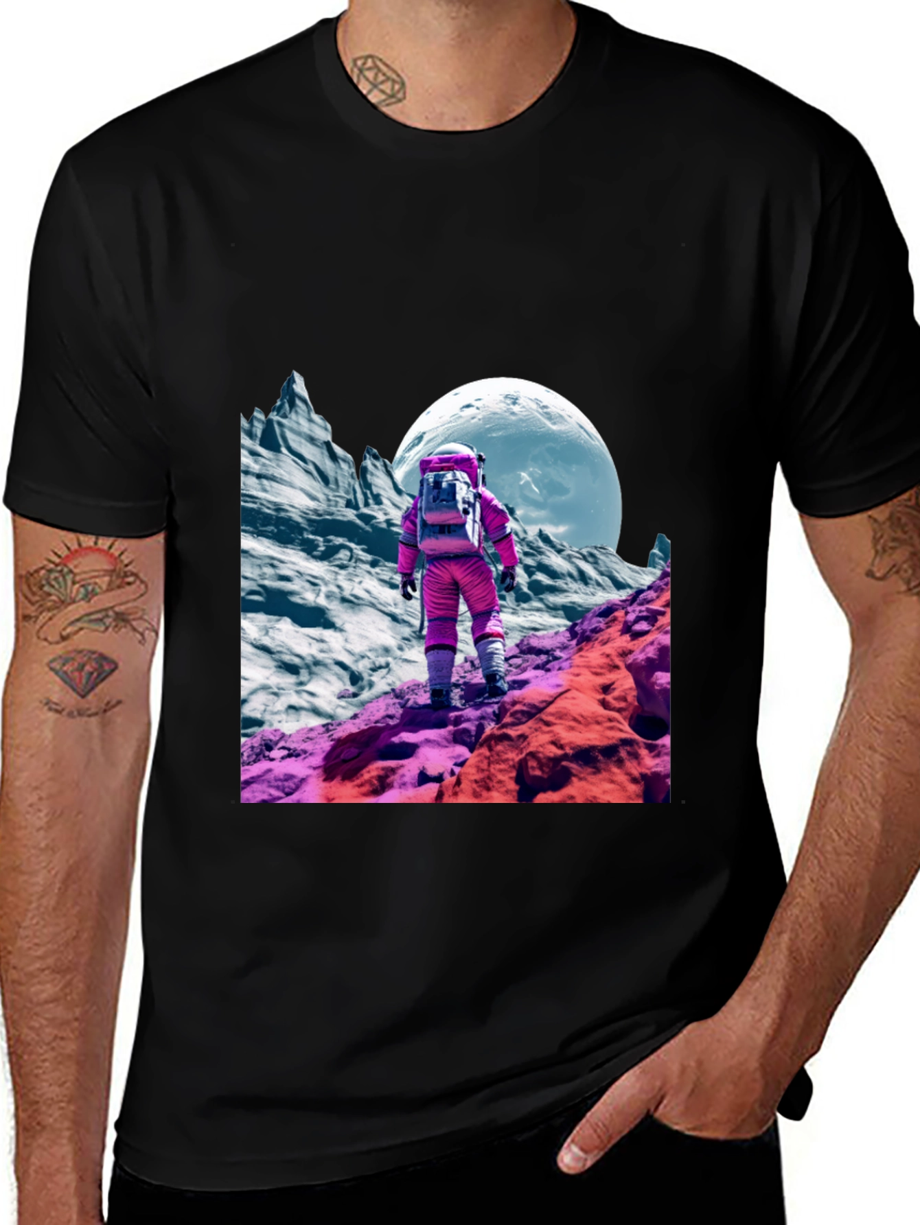 Astronaut in Space Black T-Shirt