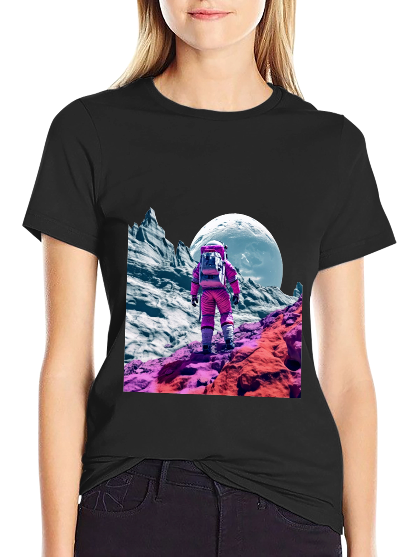 Astronaut in Space Black T-Shirt