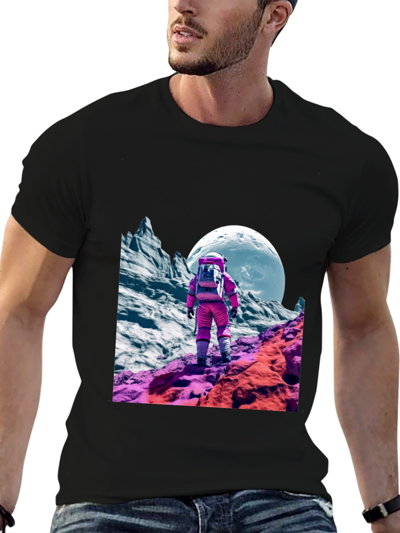 Astronaut in Space Black T-Shirt