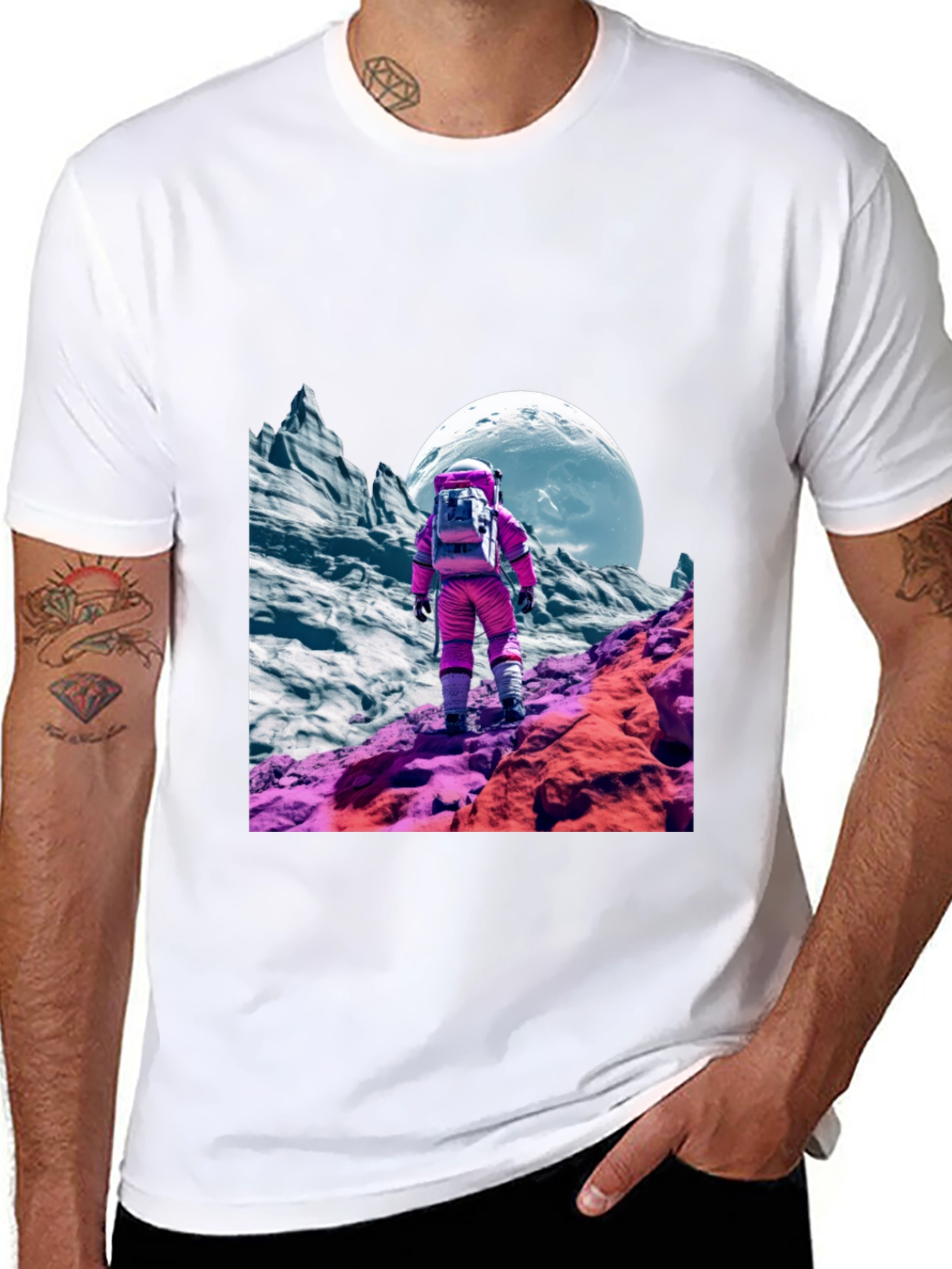 Astronaut in Space Black T-Shirt