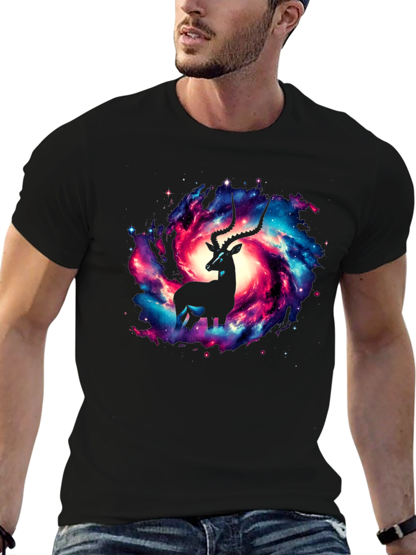 Galaxy Antelope Graphic Tee - Stylish Cosmic Design