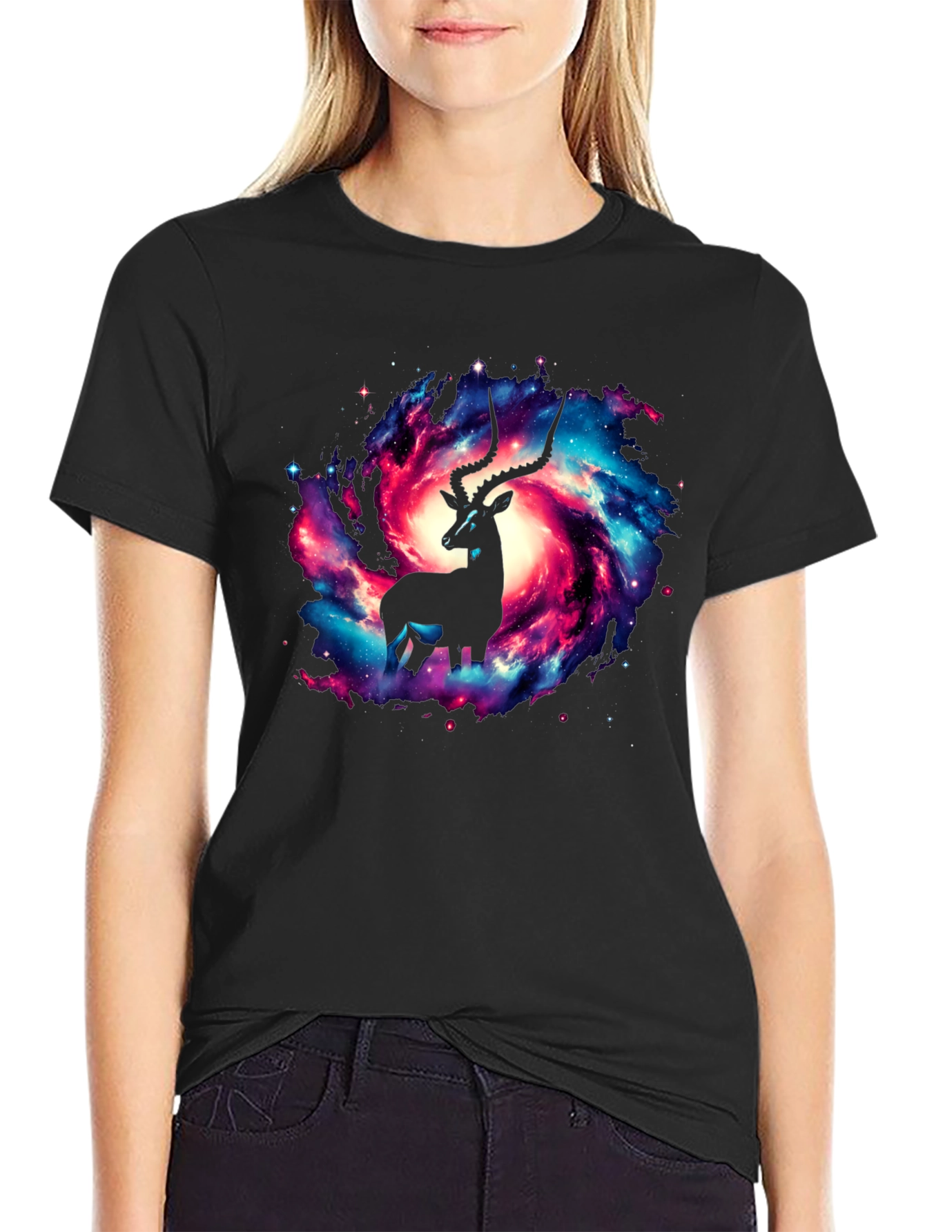 Galaxy Antelope Graphic Tee - Stylish Cosmic Design