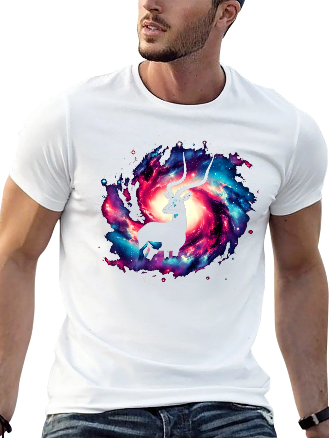 Galaxy Antelope Graphic Tee - Stylish Cosmic Design