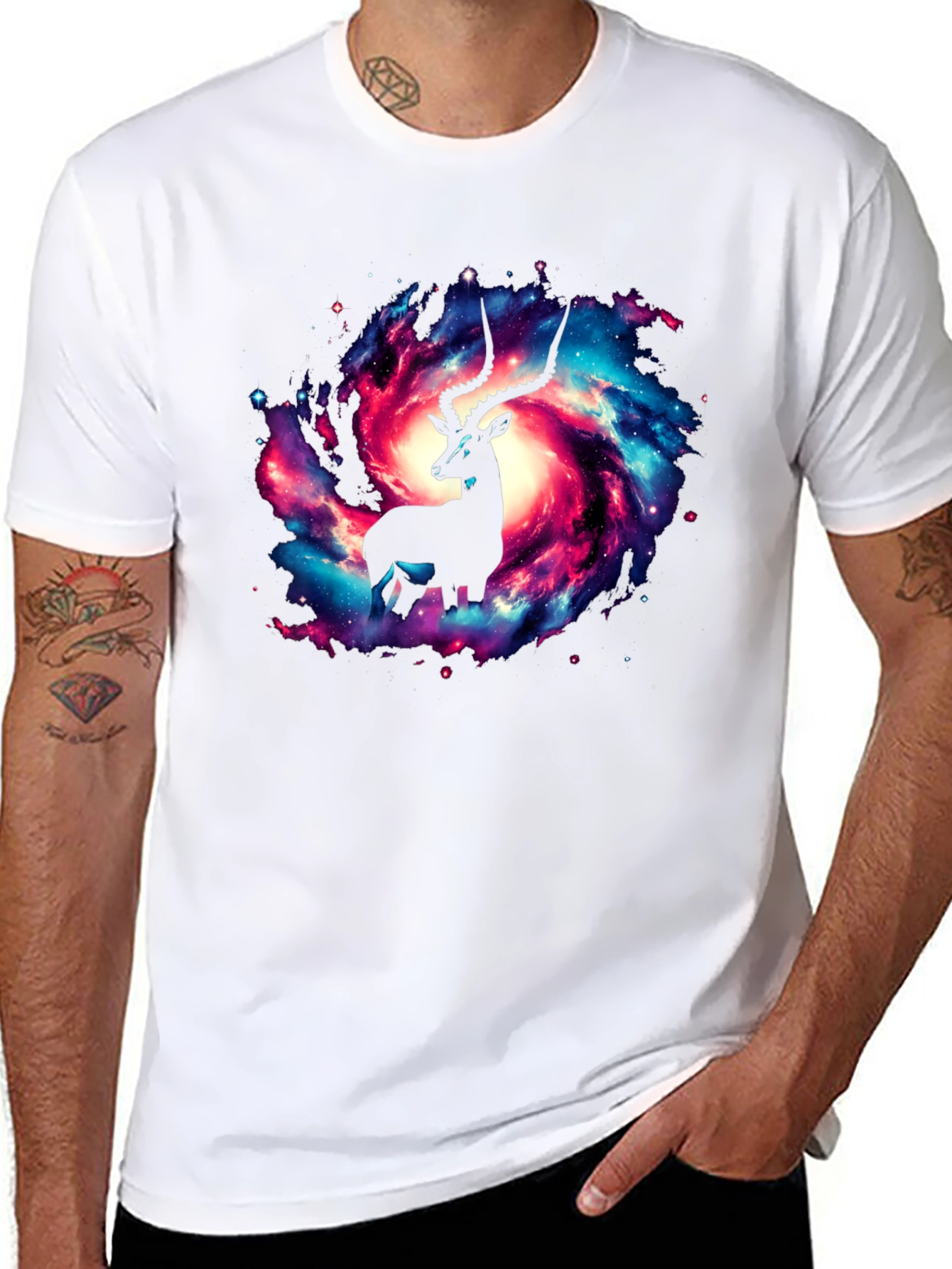 Galaxy Antelope Graphic Tee - Stylish Cosmic Design