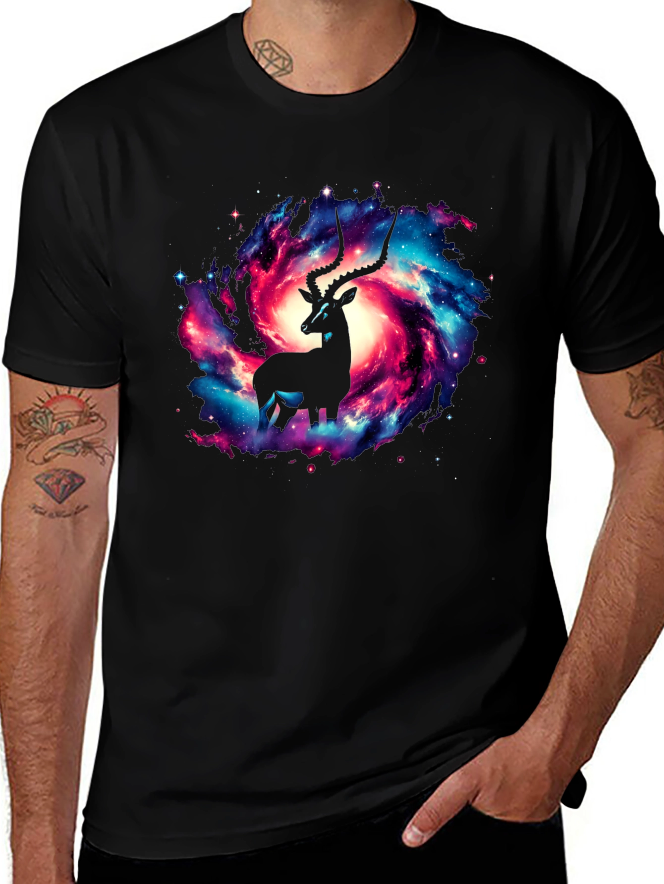 Galaxy Antelope Graphic Tee - Stylish Cosmic Design