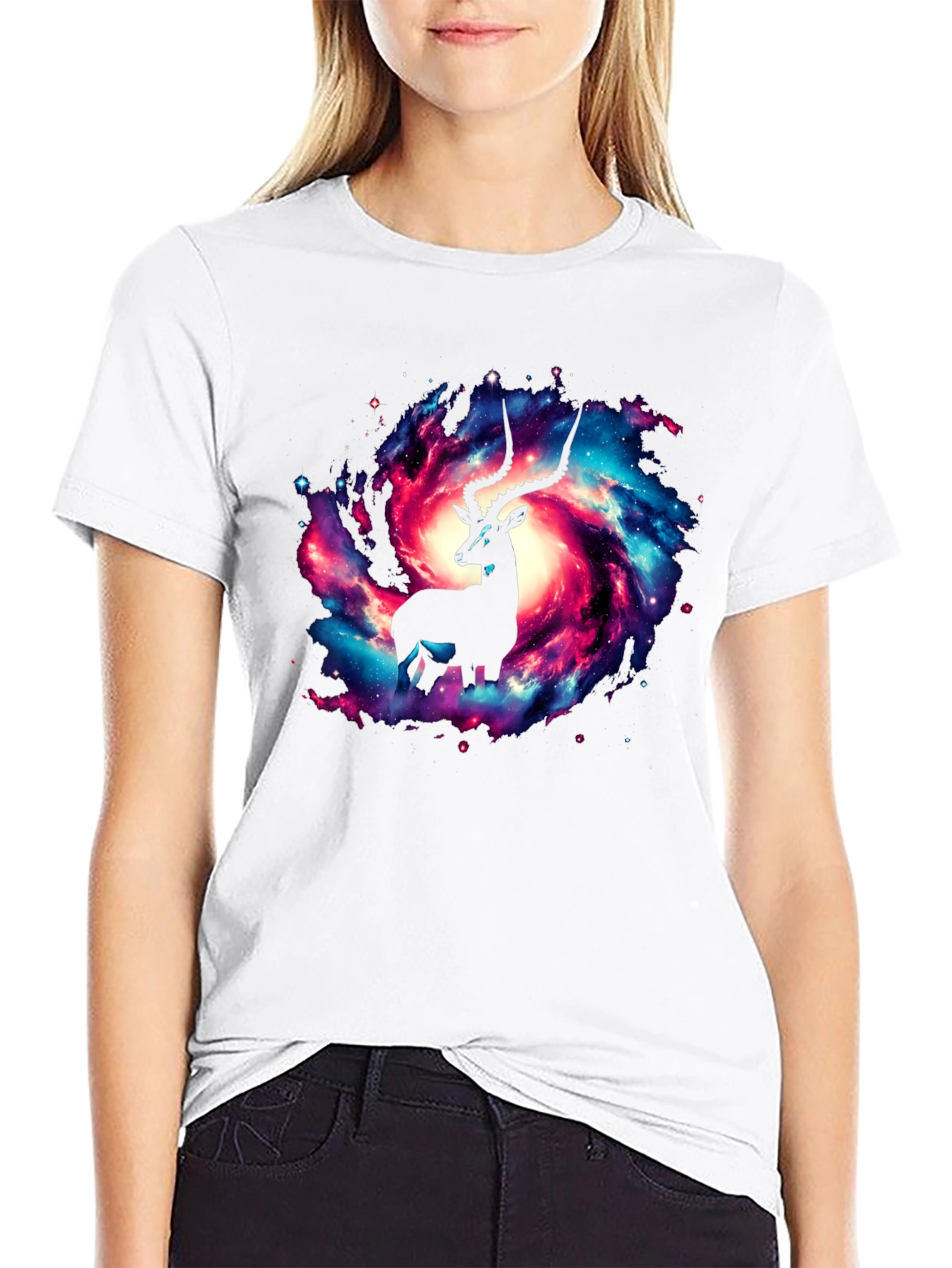Galaxy Antelope Graphic Tee - Stylish Cosmic Design