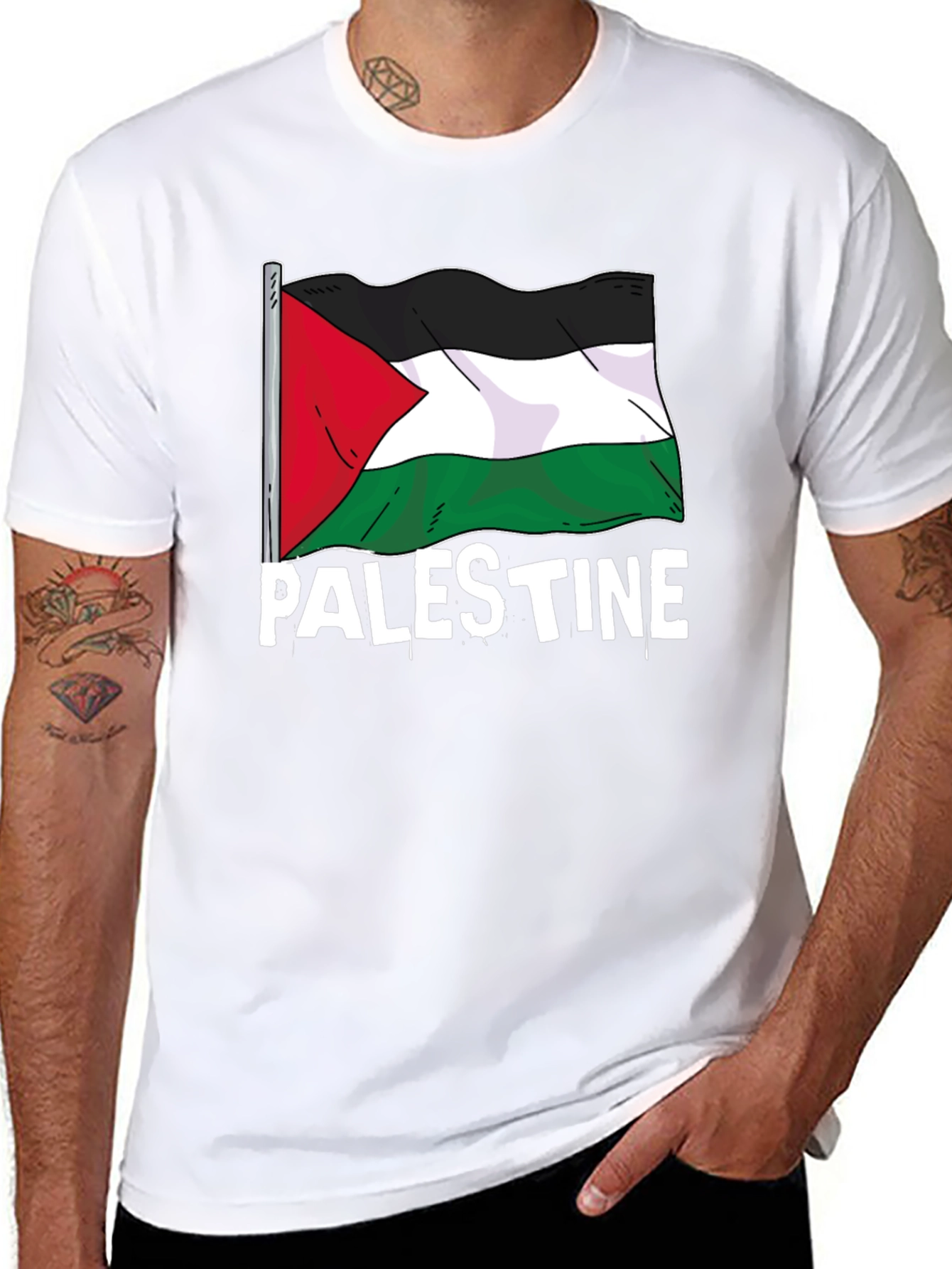 Palestine Flag Graphic T-Shirt - Black