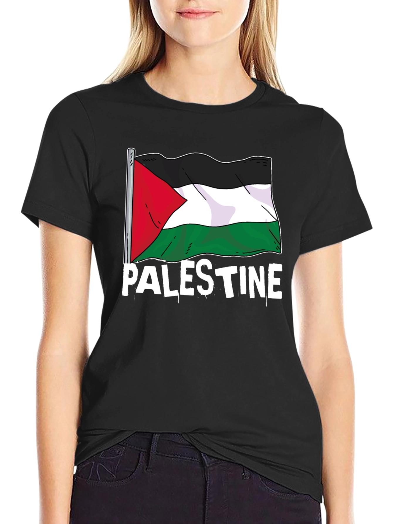 Palestine Flag Graphic T-Shirt - Black