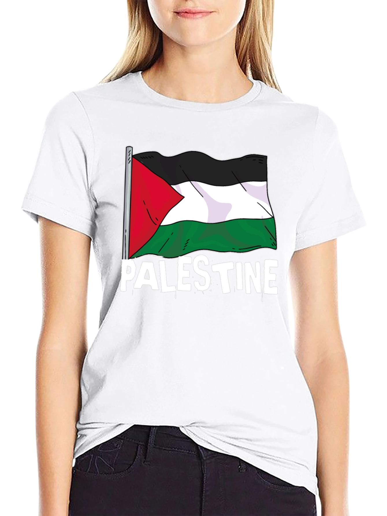 Palestine Flag Graphic T-Shirt - Black