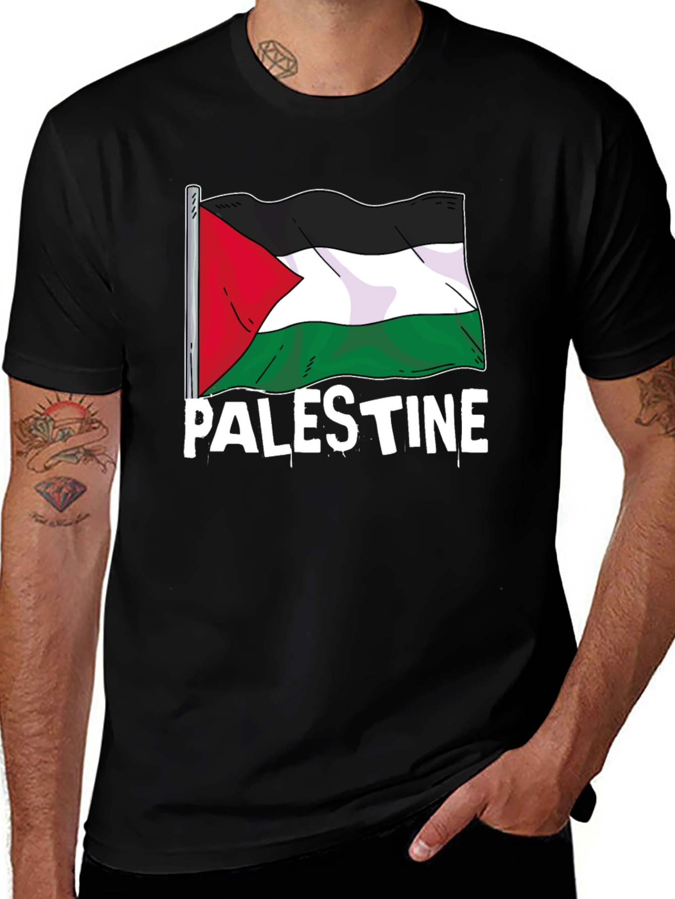 Palestine Flag Graphic T-Shirt - Black