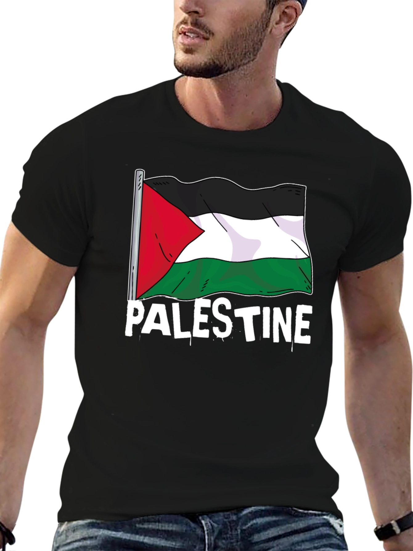 Palestine Flag Graphic T-Shirt - Black