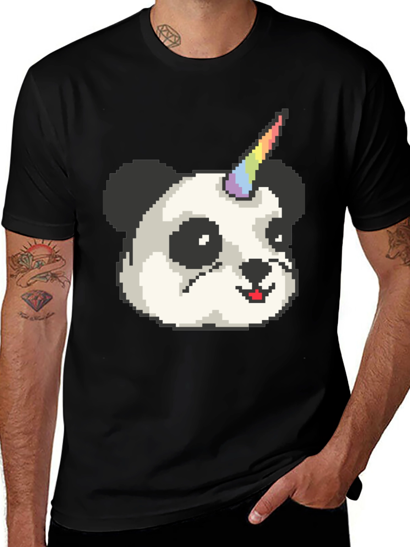 Pixel Panda Unicorn T-Shirt - Black