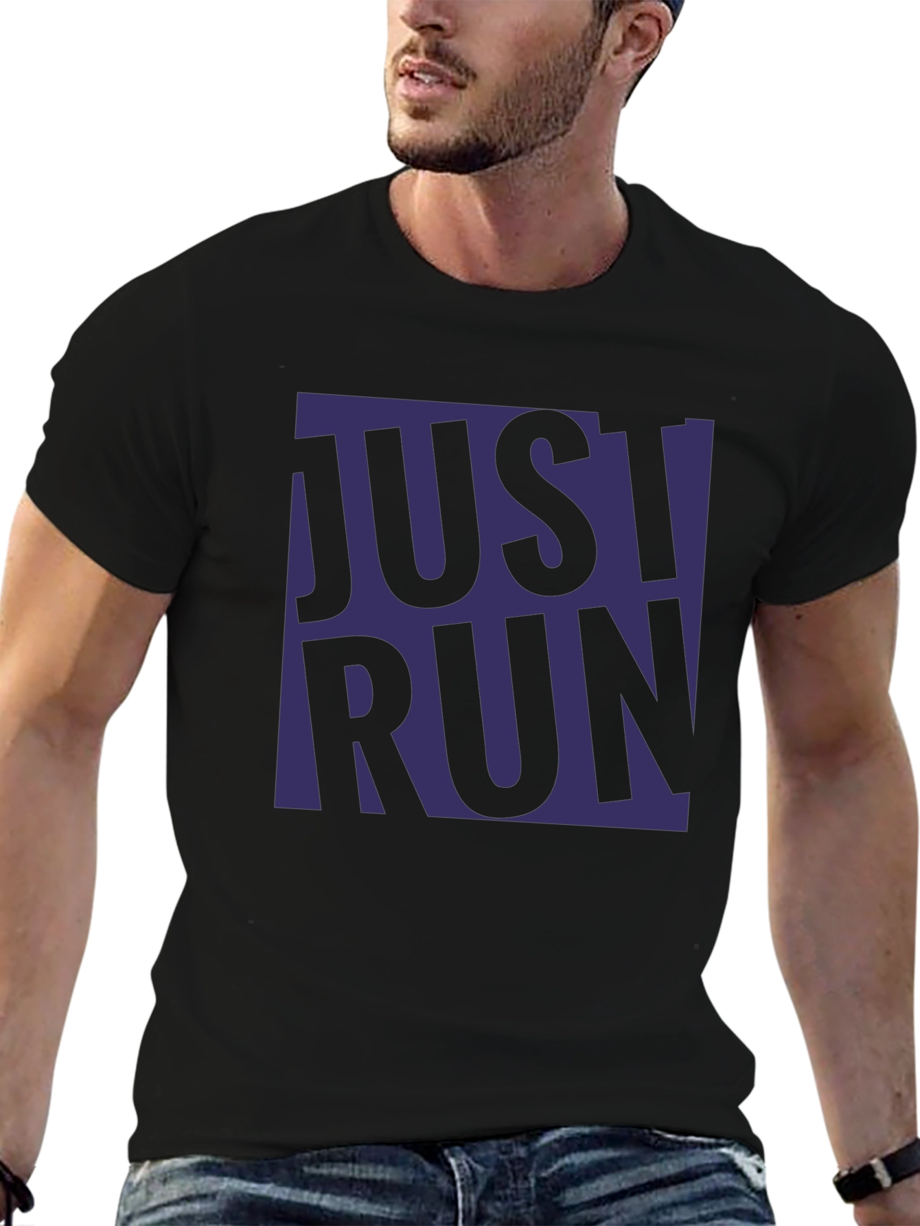 Just Run Graphic T-Shirt - Black Casual Tee