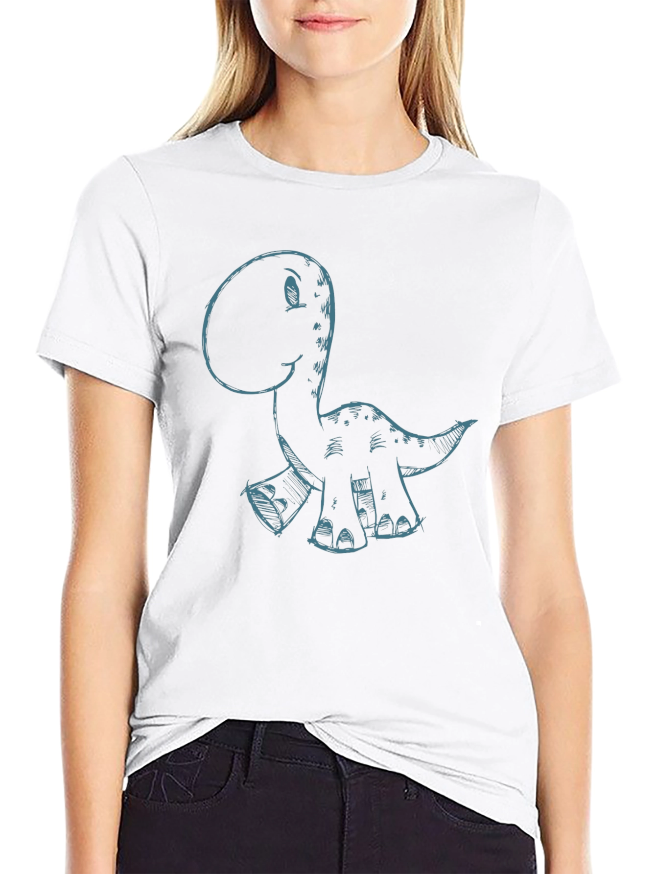 Cartoon Dinosaur Graphic Black T-Shirt