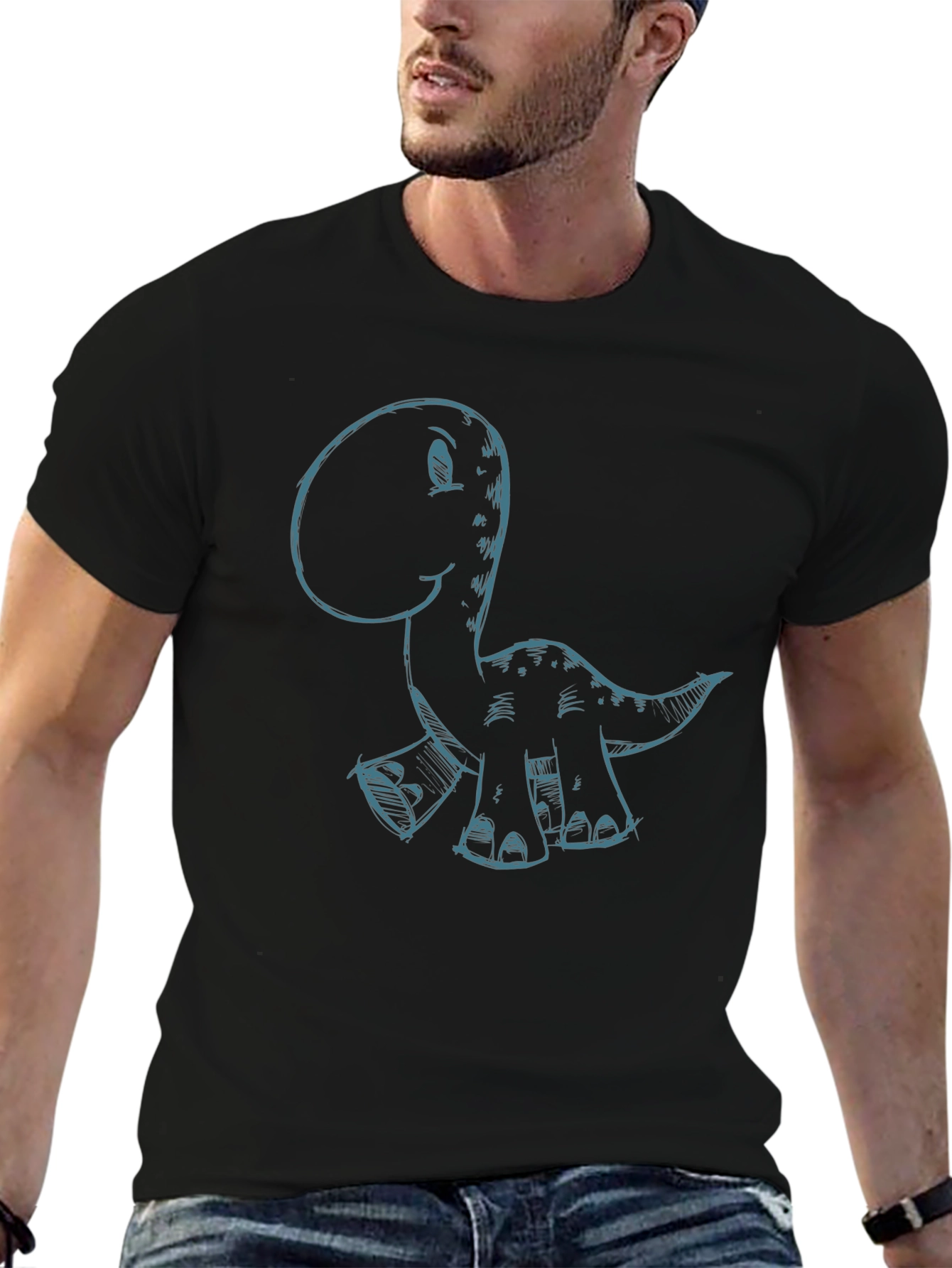 Cartoon Dinosaur Graphic Black T-Shirt
