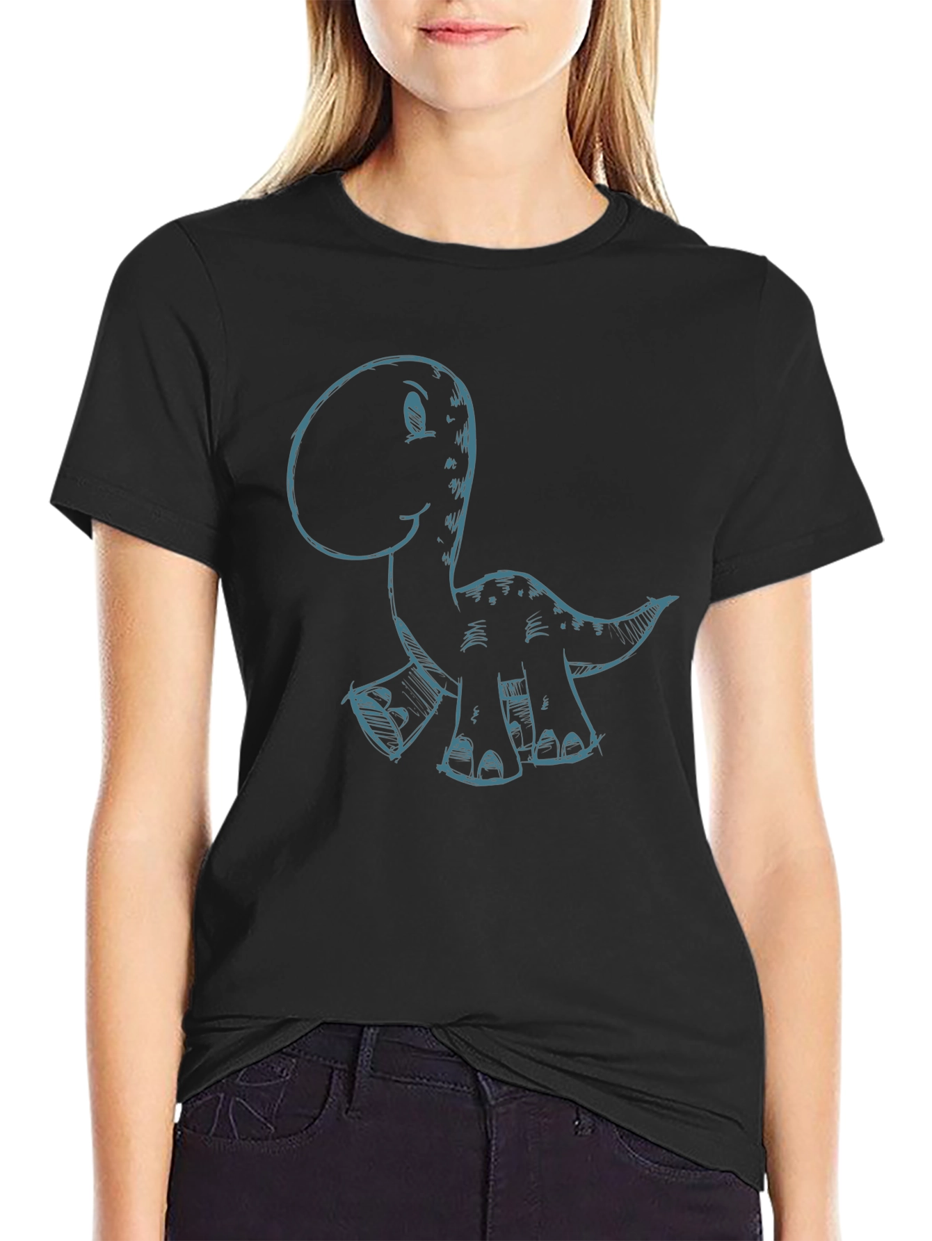 Cartoon Dinosaur Graphic Black T-Shirt