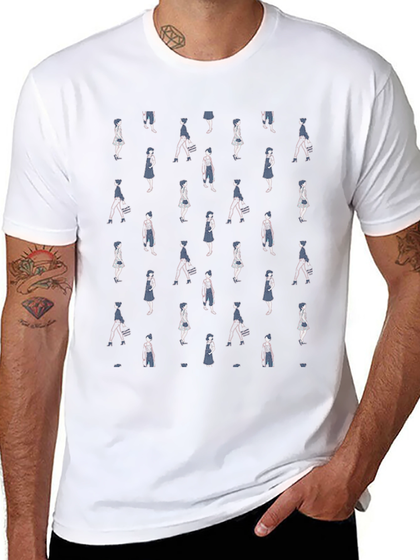 Patterned Womens Figure Black Graphic T-Shirt