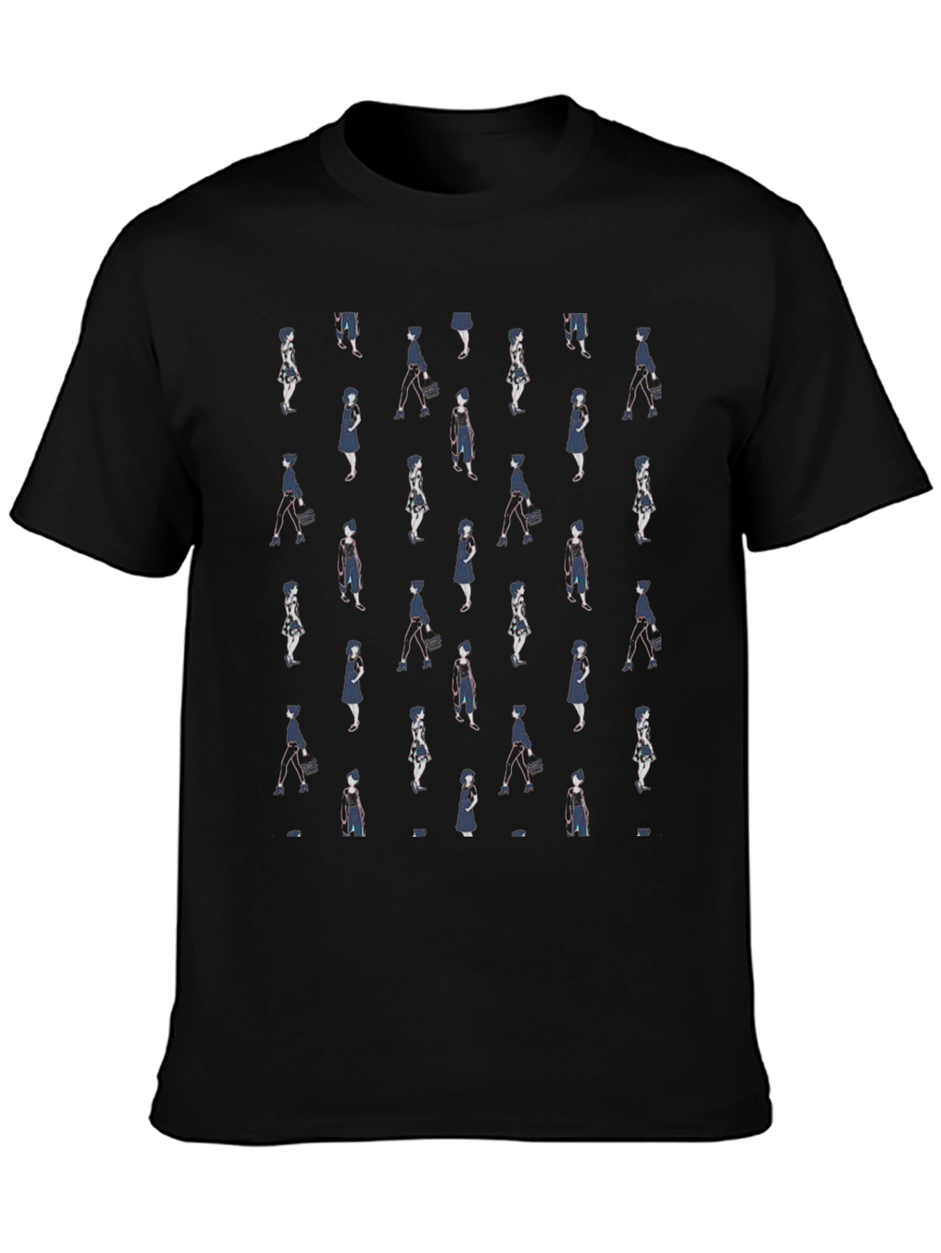 Patterned Womens Figure Black Graphic T-Shirt